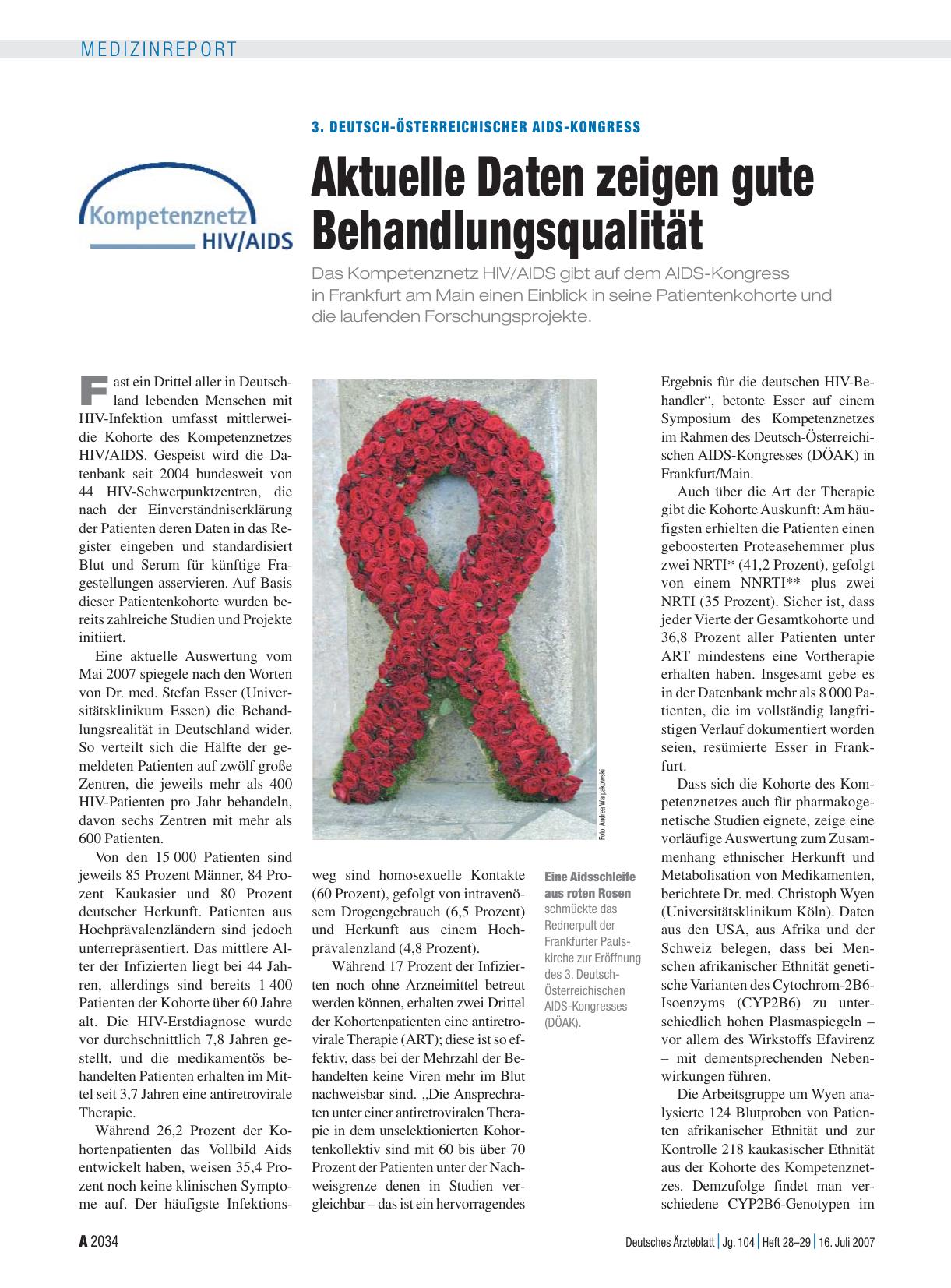 Vorschauseite 1: 3. Deutsch-Österreichischer Aids-Kongress: Aktuelle Daten zeigen gute Behandlungsqualität