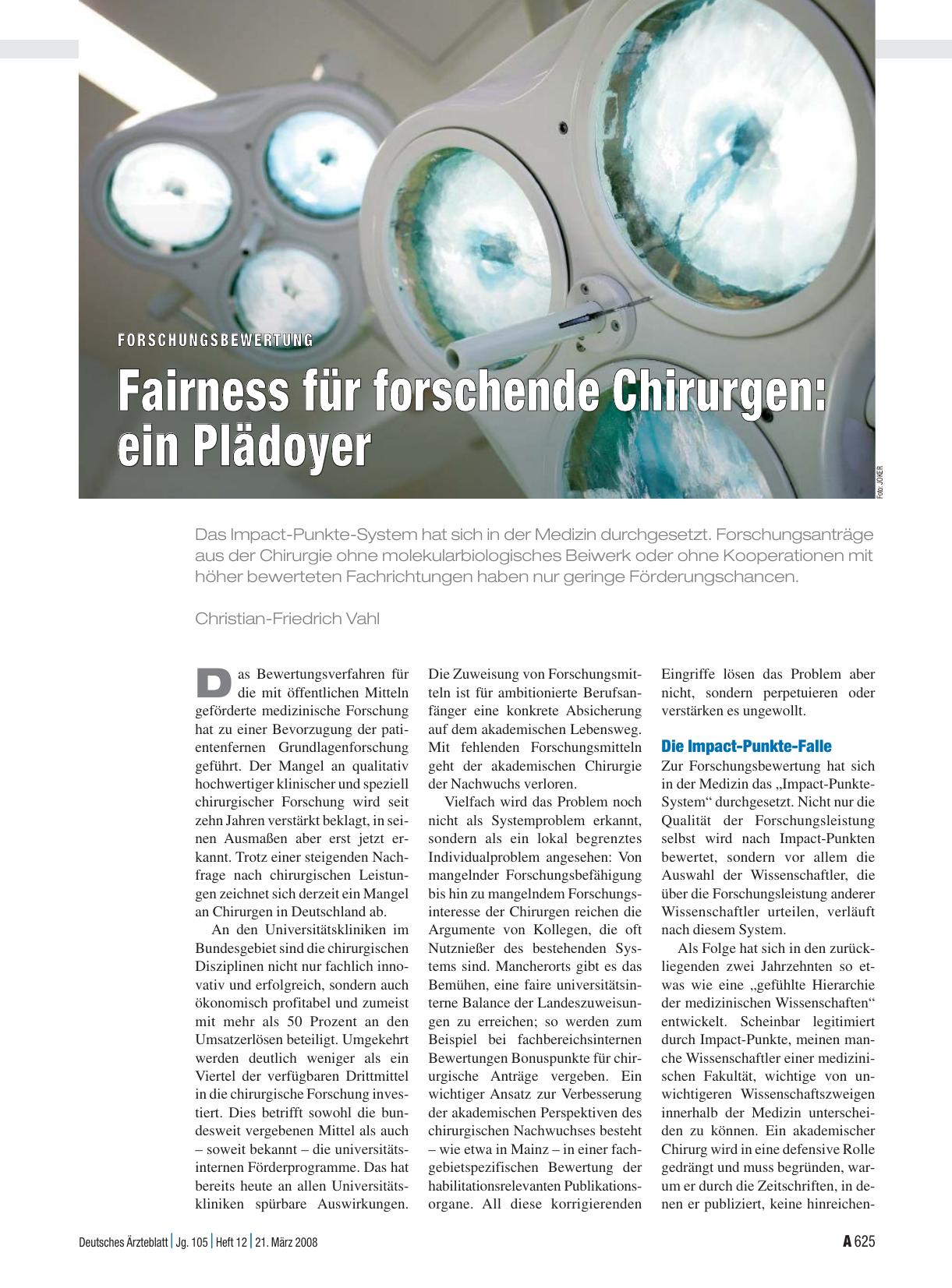 Vorschauseite 1: Forschungsbewertung: Fairness für forschende Chirurgen: ein Plädoyer