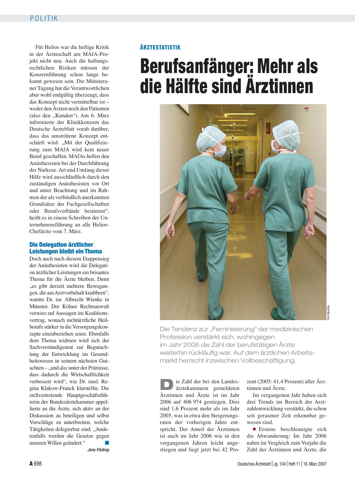Vorschauseite 1: Ärztestatistik: Berufsanfänger – Mehr als die Hälfte sind Ärztinnen