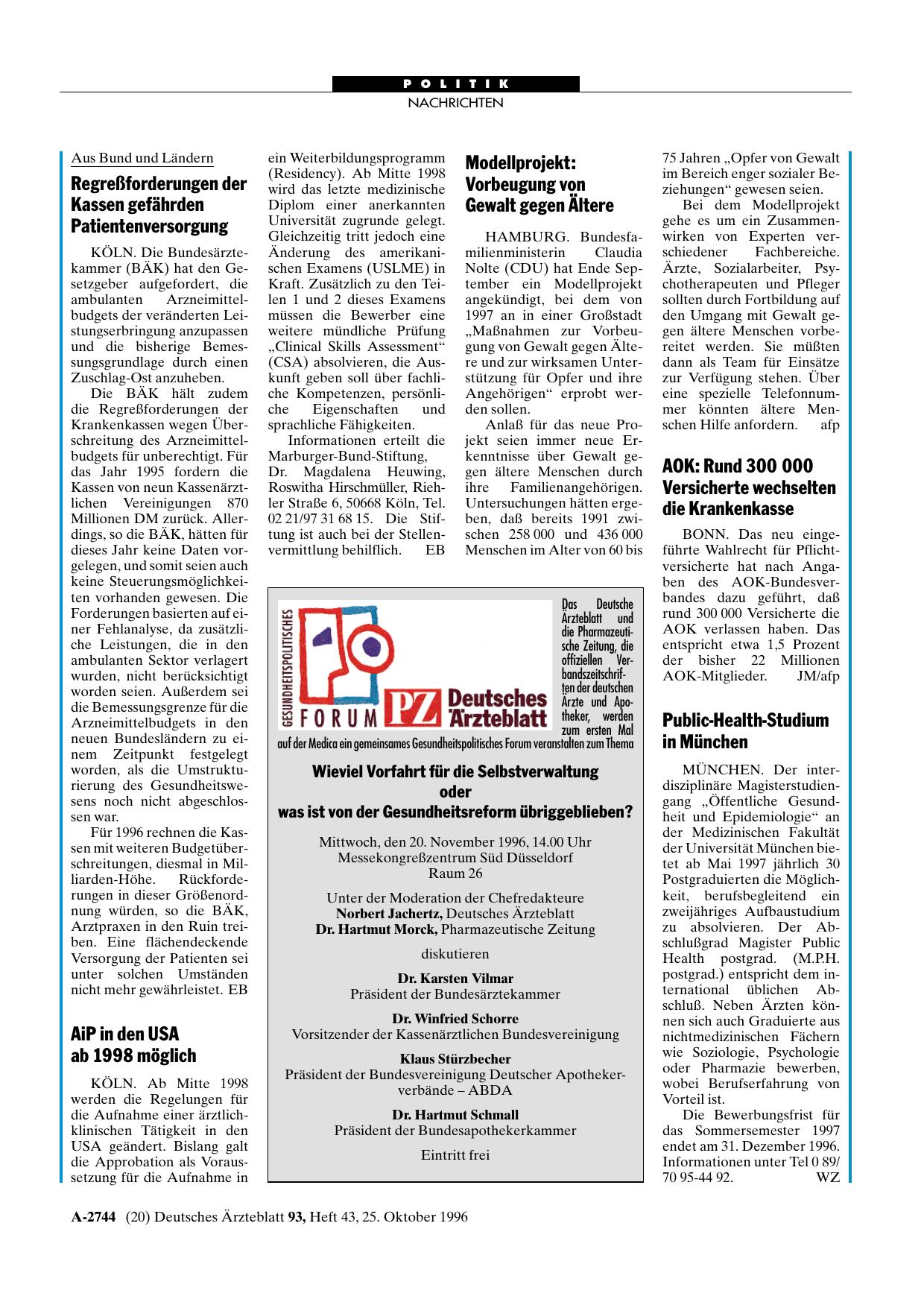 Vorschauseite 1: Gesundheitspolitisches Forum