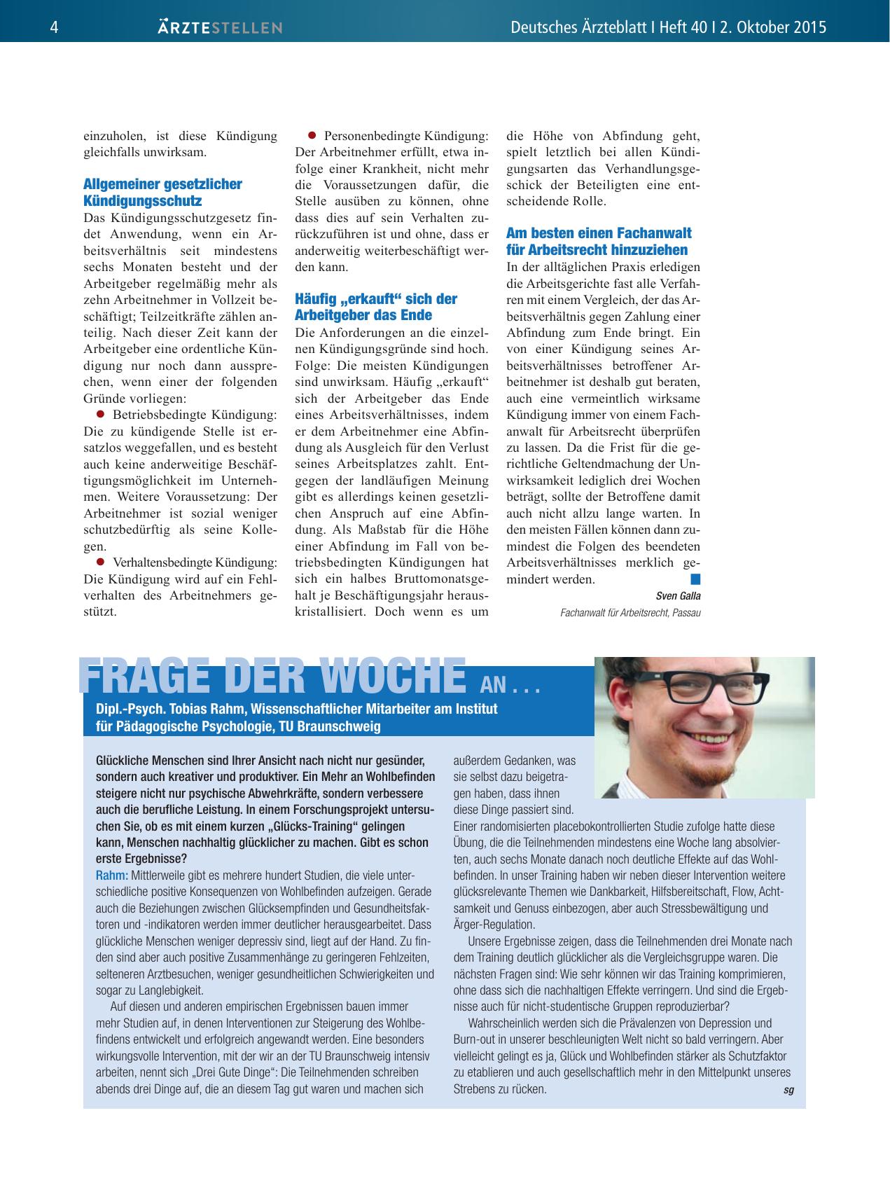 Vorschauseite 1: Frage der Woche an. .. Dipl. -Psych. Tobias Rahm, Wissenschaftlicher Mitarbeiter am Institut für Pädagogische Psychologie, TU Braunschweig