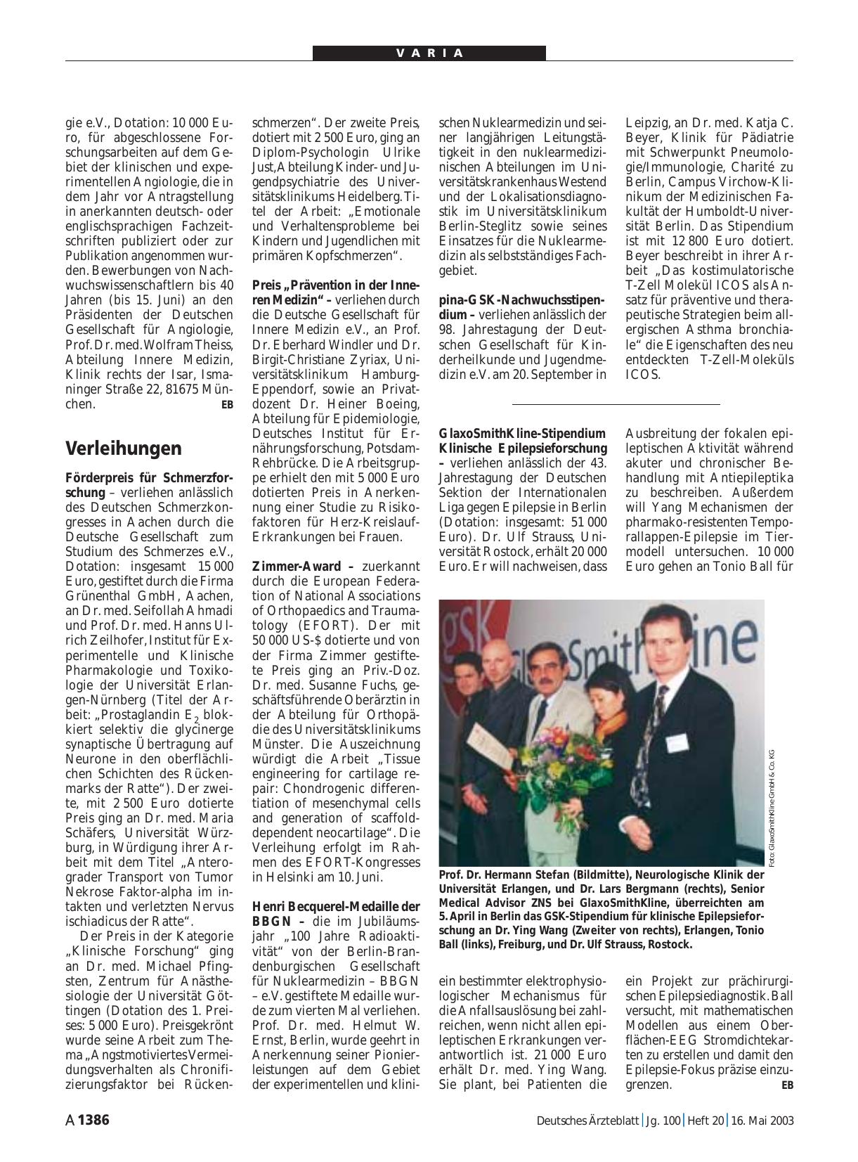 Vorschauseite 1: Verleihungen