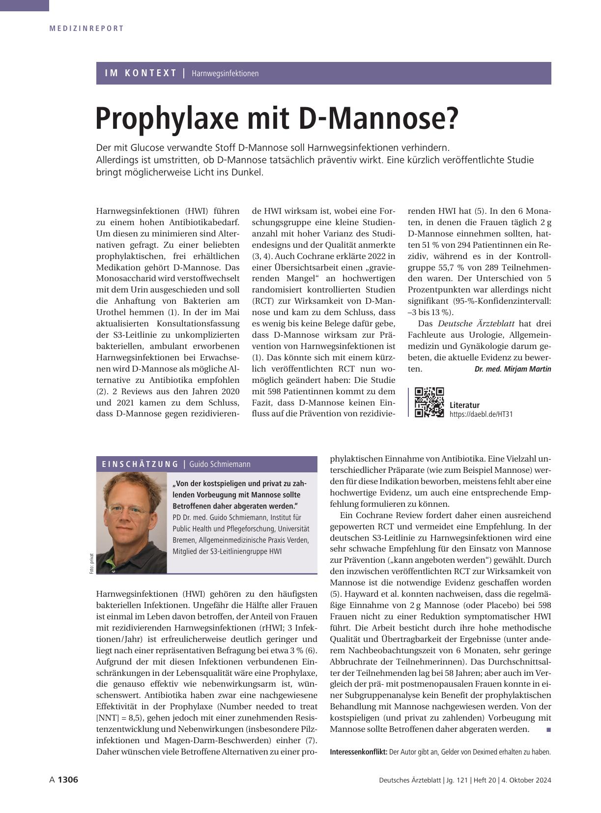 Vorschauseite 1: Prophylaxe mit D-Mannose?