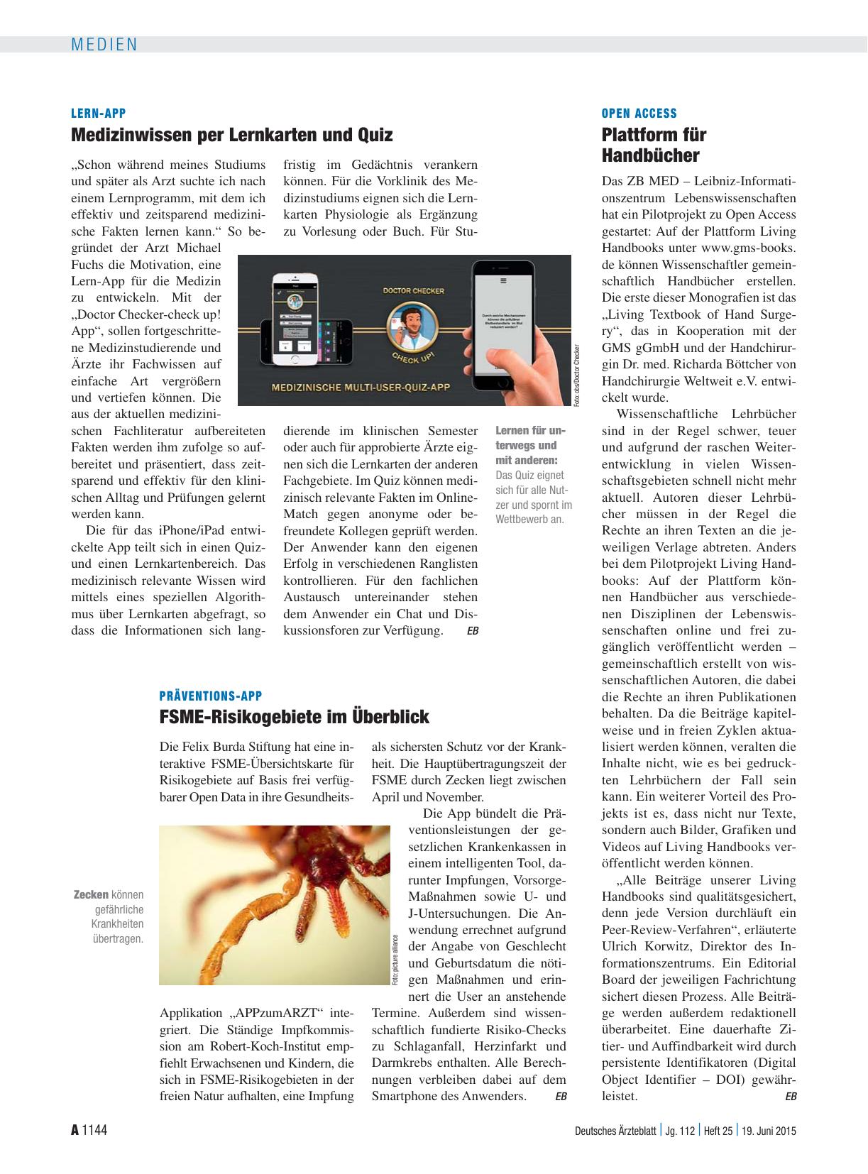 Vorschauseite 1: Präventions-App: FSME-Risikogebiete im Überblick