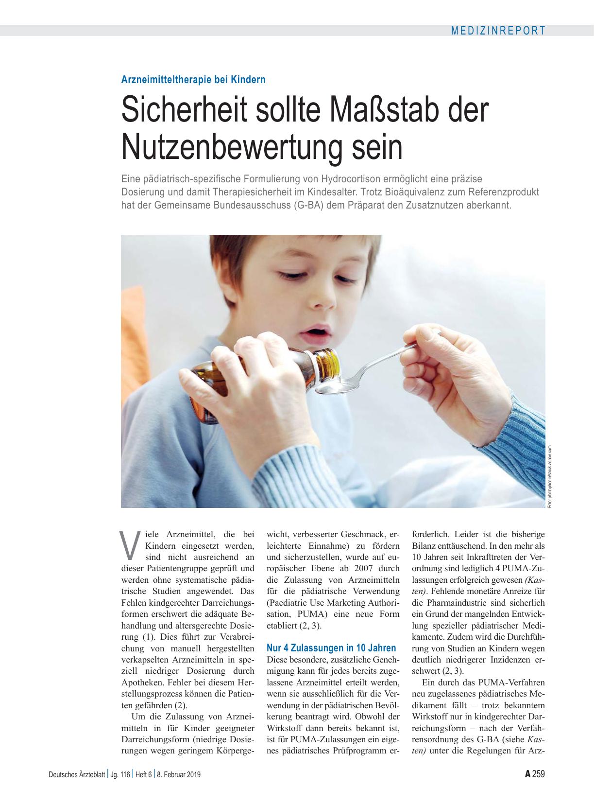 Vorschauseite 1: Arzneimitteltherapie bei Kindern: Sicherheit sollte Maßstab der Nutzenbewertung sein
