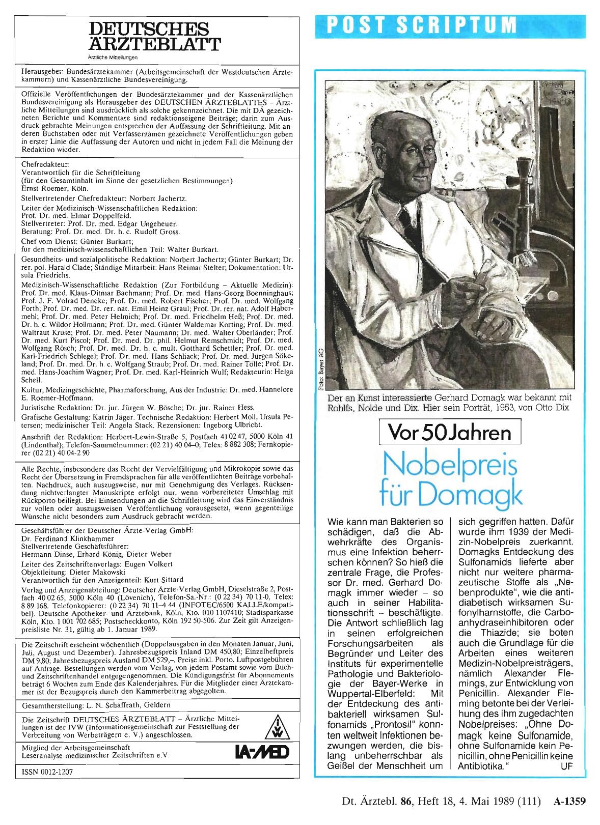 Vorschauseite 1: Vor 50 Jahren: Nobelpreis für Domagk