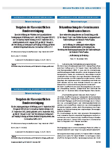 Vorschauseite 1: Bekanntmachung des Gemeinsamen Bundesausschusses über weitere Beratungsthemen zur Überprüfung gemäß § 135 Absatz 1 Satz 1 des Fünften Buches Sozialgesetzbuch: Traktionstherapie be…