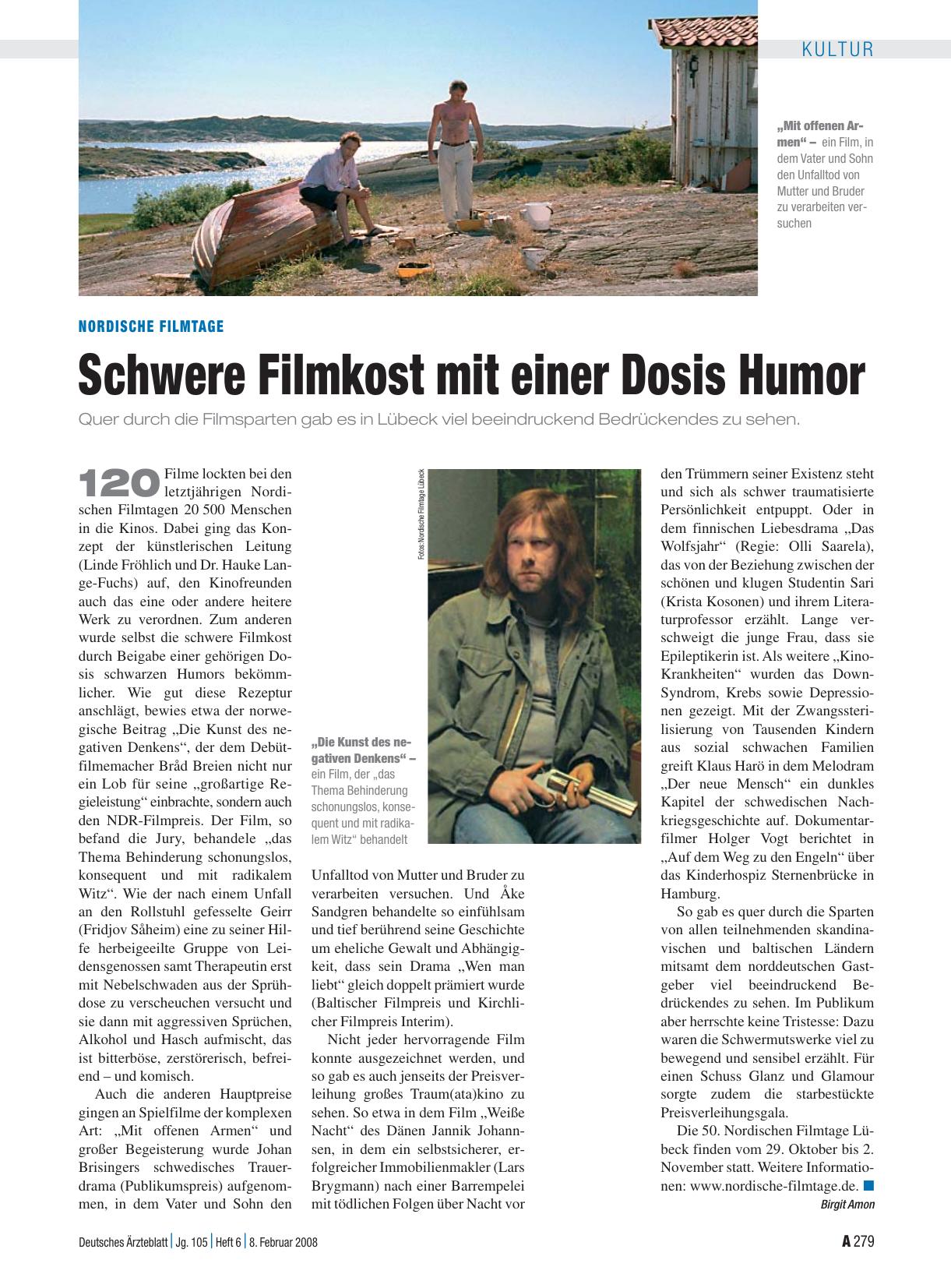 Vorschauseite 1: Nordische Filmtage: Schwere Filmkost mit einer Dosis Humor