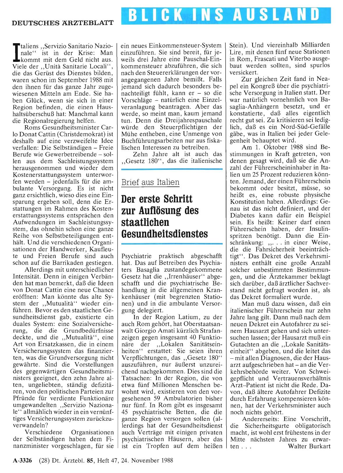 Vorschauseite 1: Brief aus Italien: Der erste Schritt zur Auflösung des staatlichen Gesundheitsdienstes