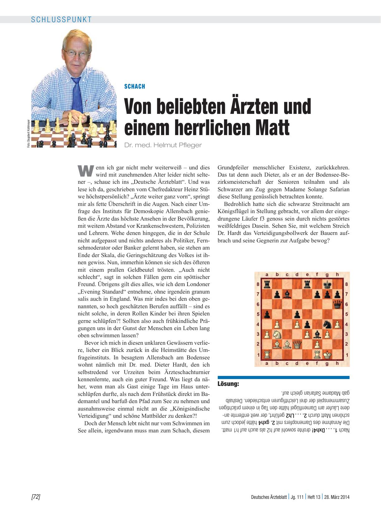 Vorschauseite 1: Schach: Von beliebten Ärzten und einem herrlichen Matt