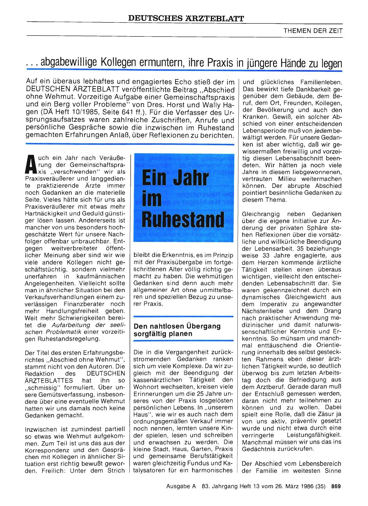 Vorschauseite 1: Ein Jahr im Ruhestand