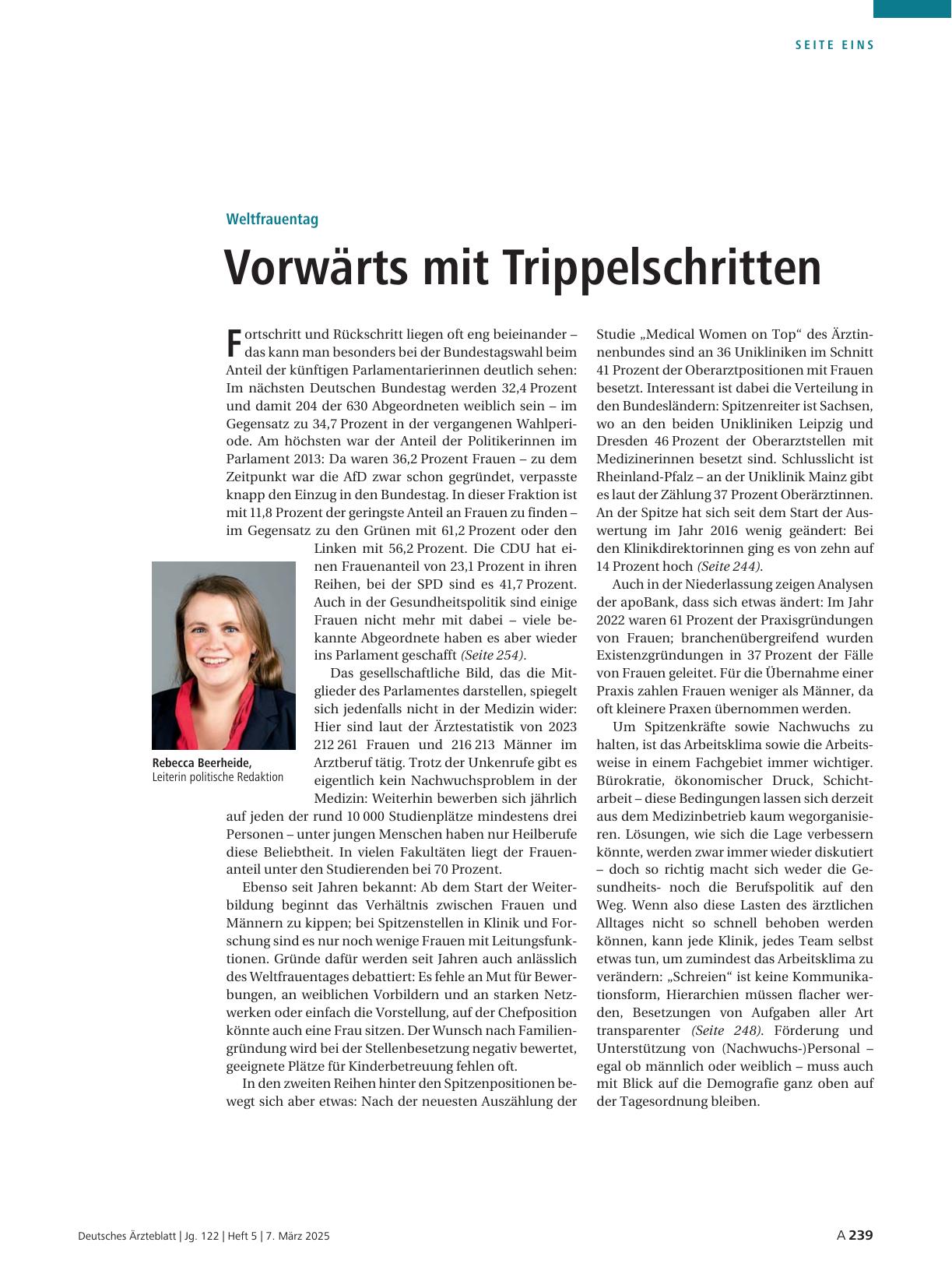 Vorschauseite 1: Weltfrauentag: Vorwärts mit Trippelschritten