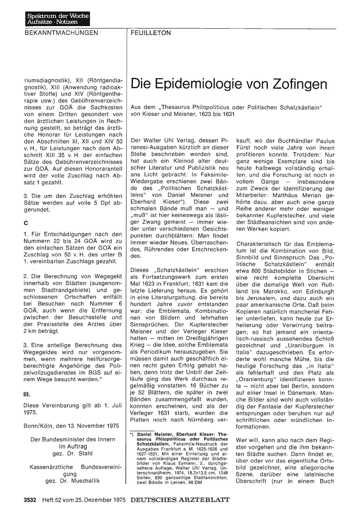 Vorschauseite 1: Die Epidemiologie von Zofingen: Aus dem „Thesaurus Philopoliticus oder Politischen Schatzkästlein“ von Kieser und Meisner, 1623 bis 1631