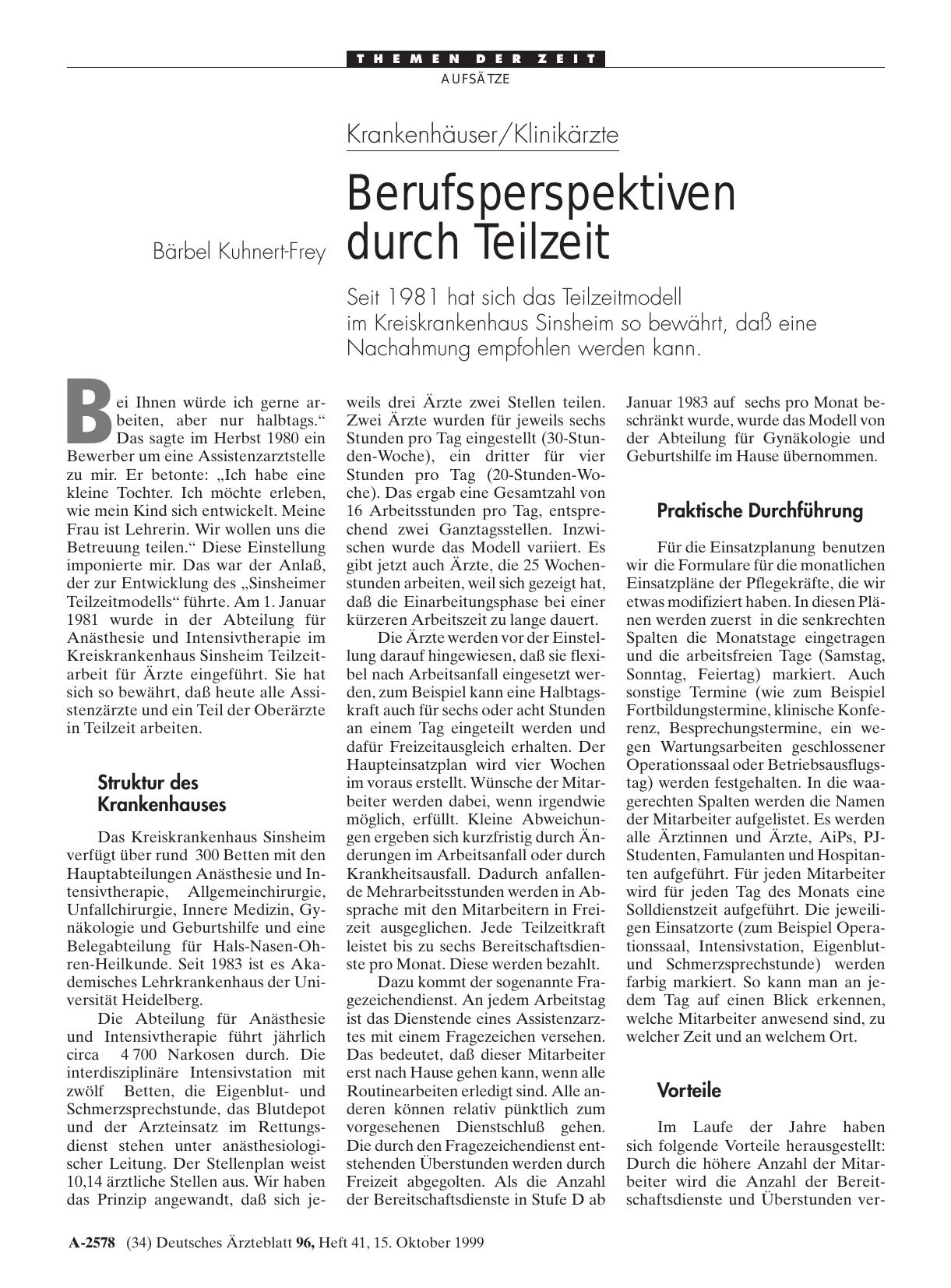 Vorschauseite 1: Krankenhäuser/Klinikärzte: Berufsperspektiven durch Teilzeit