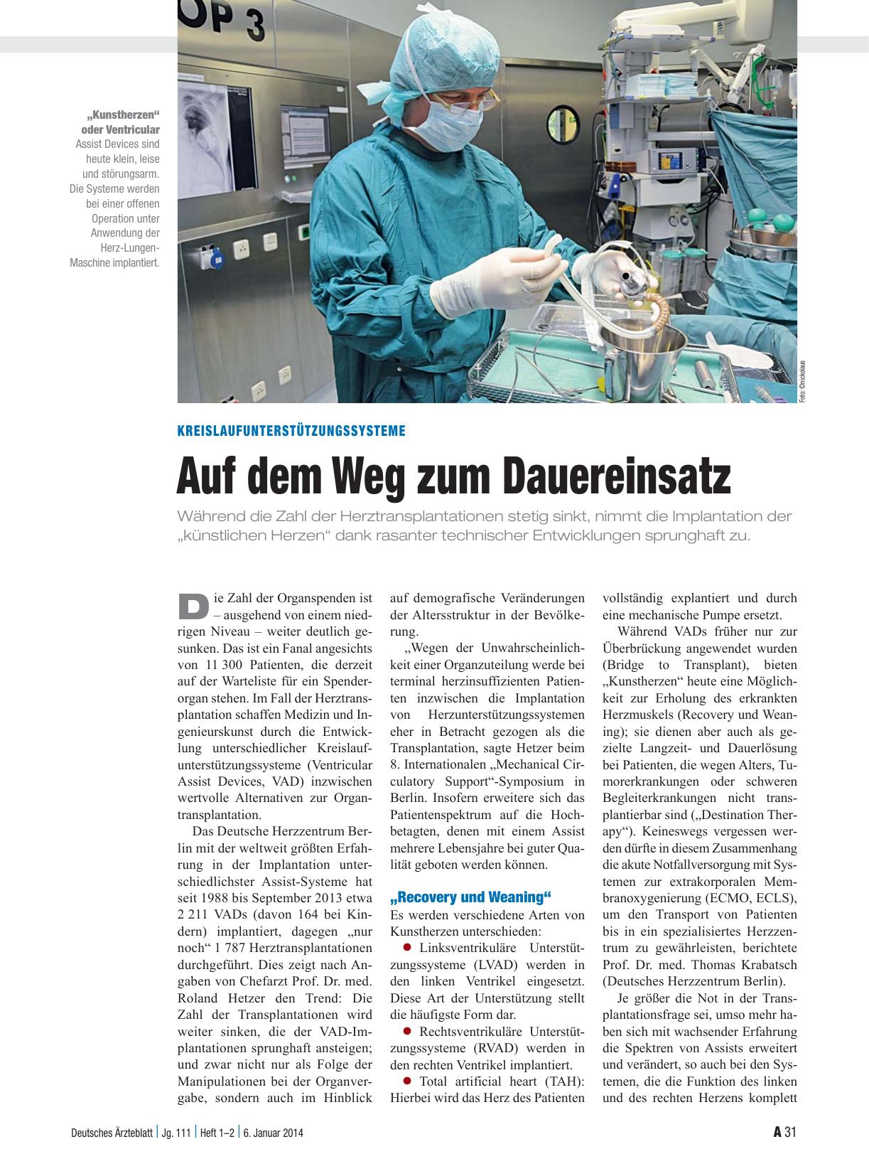 Vorschauseite 1: Kreislaufunterstützungssysteme: Auf dem Weg zum Dauereinsatz