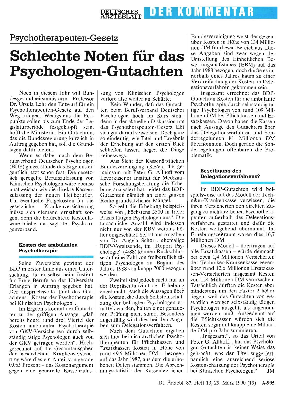 Vorschauseite 1: Psychotherapeuten-Gesetz: Schlechte Noten für das Psychologen-Gutachten