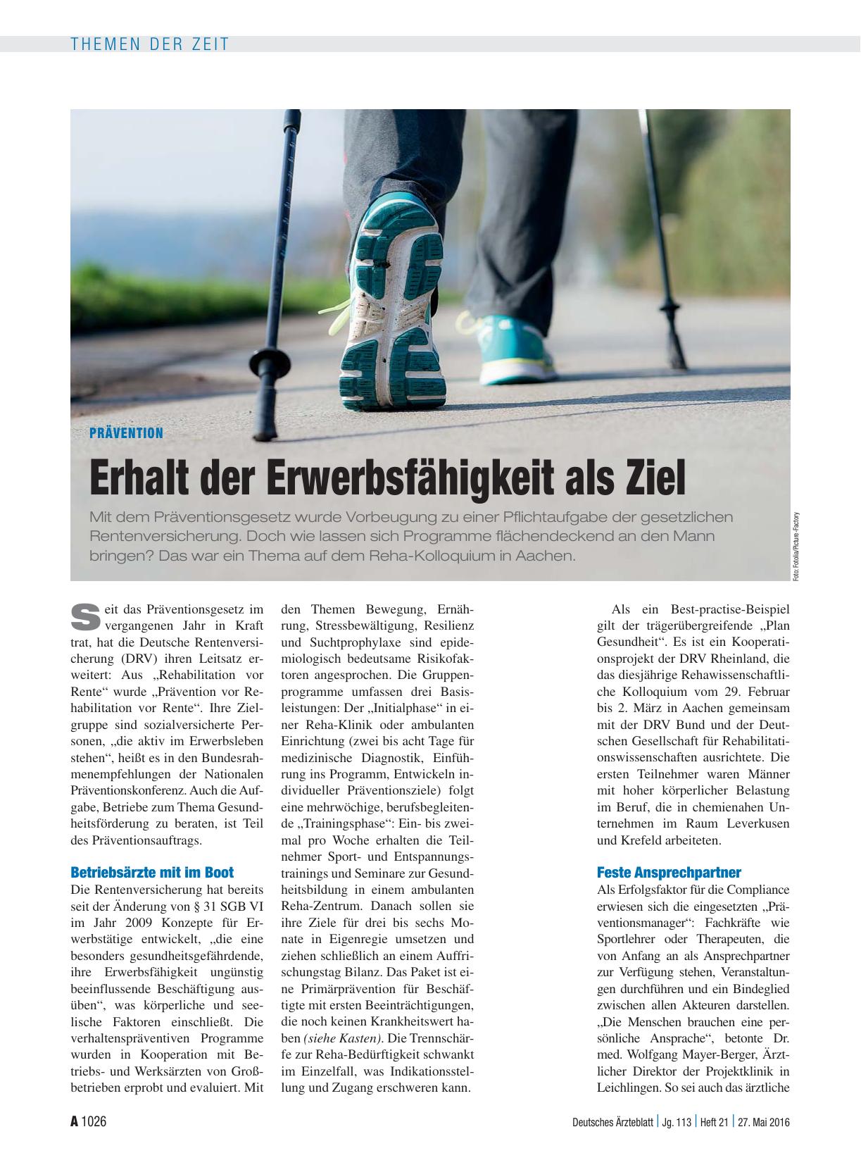 Vorschauseite 1: Prävention: Erhalt der Erwerbsfähigkeit als Ziel