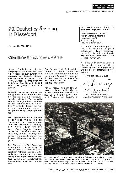 Vorschauseite 1: 79. Deutscher Ärztetag in Düsseldorf 10. bis 15. Mai 1976: Öffentliche Einladung an alle Ärzte