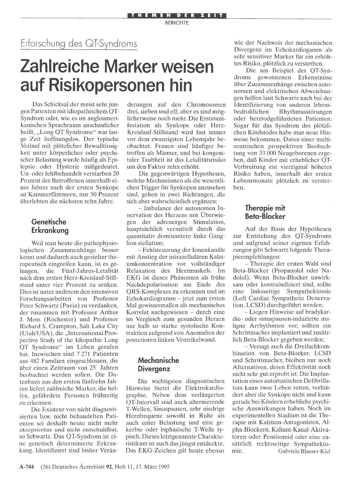 Vorschauseite 1: Erforschung des QT-Syndroms: Zahlreiche Marker weisen auf Risikopersonen hin
