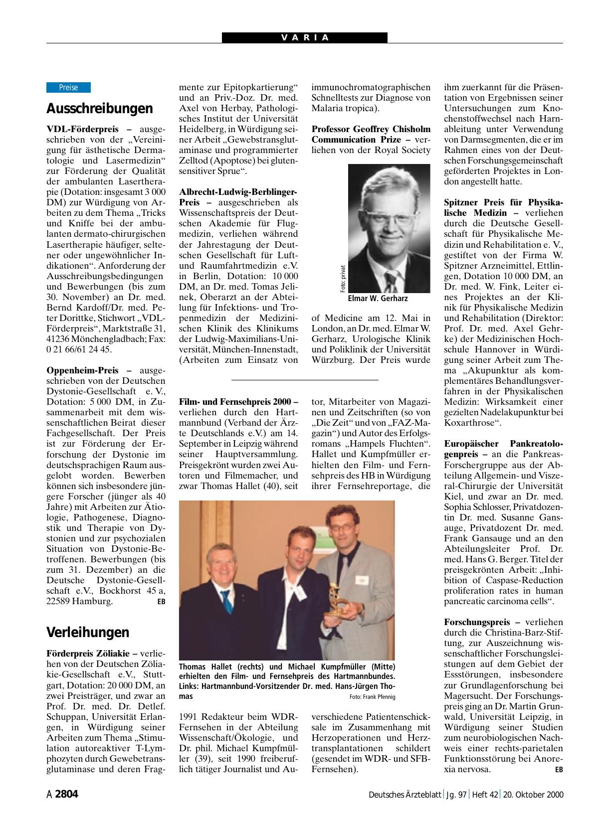 Vorschauseite 1: Verleihungen