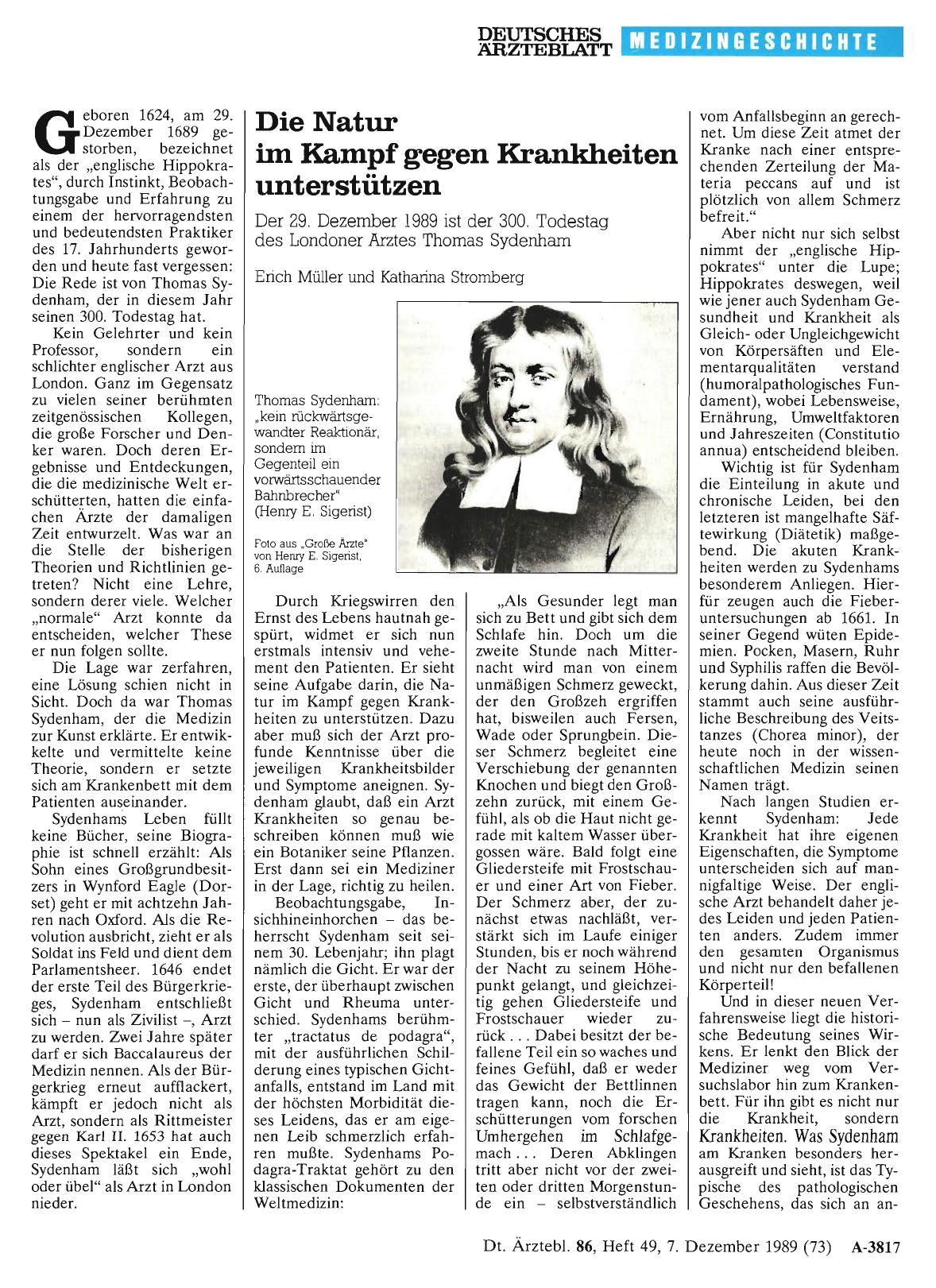 Vorschauseite 1: Die Natur im Kampf gegen Krankheiten unterstützen: Der 29. Dezember 1989 ist der 300. Todestag des Londoner Arztes Thomas Sydenham