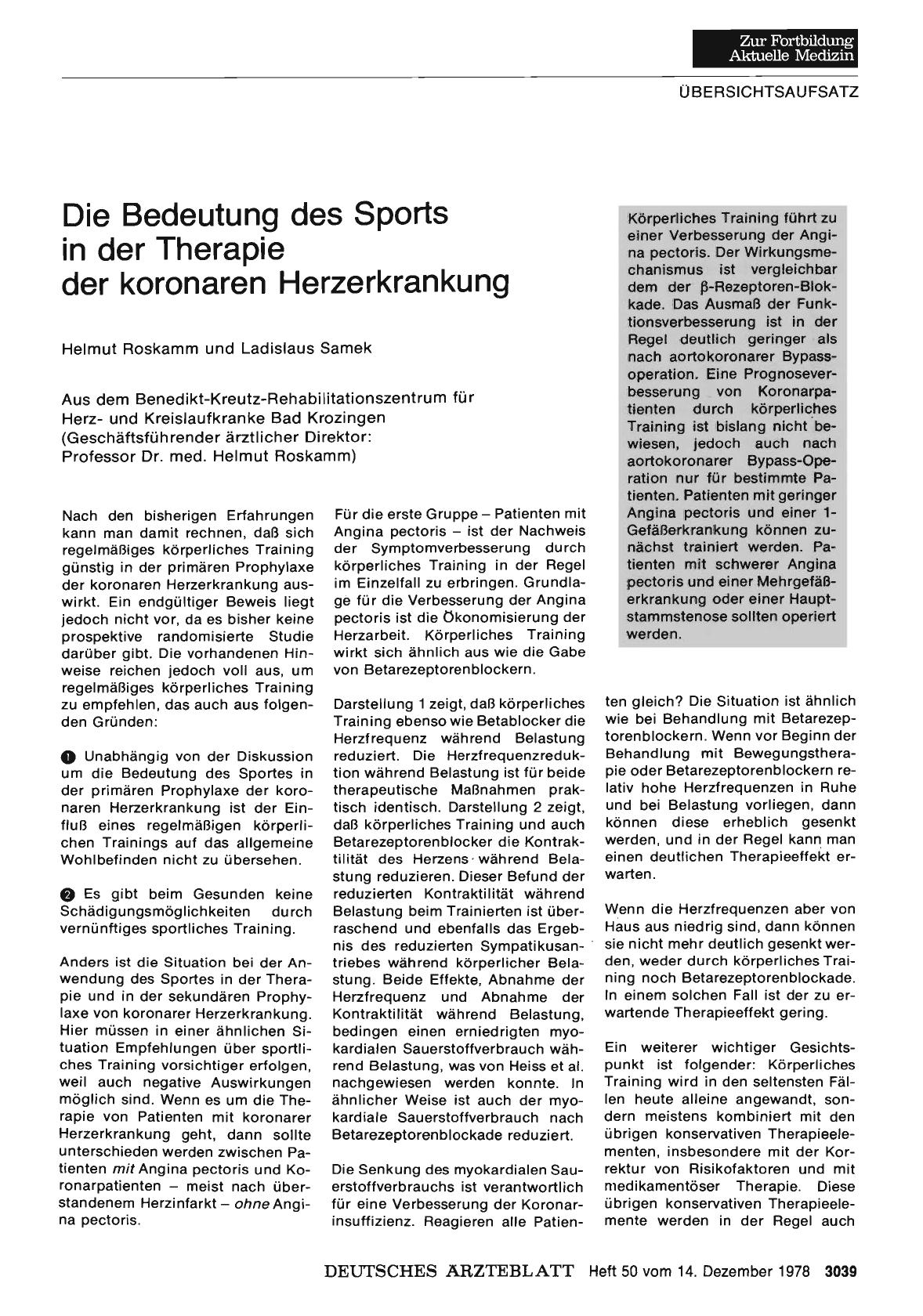 Vorschauseite 1: Die Bedeutung des Sports in der Therapie der koronaren Herzerkrankung