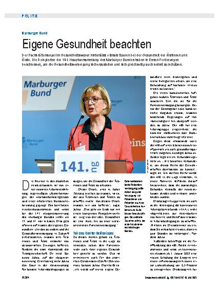 Vorschauseite 1: Marburger Bund: Eigene Gesundheit beachten