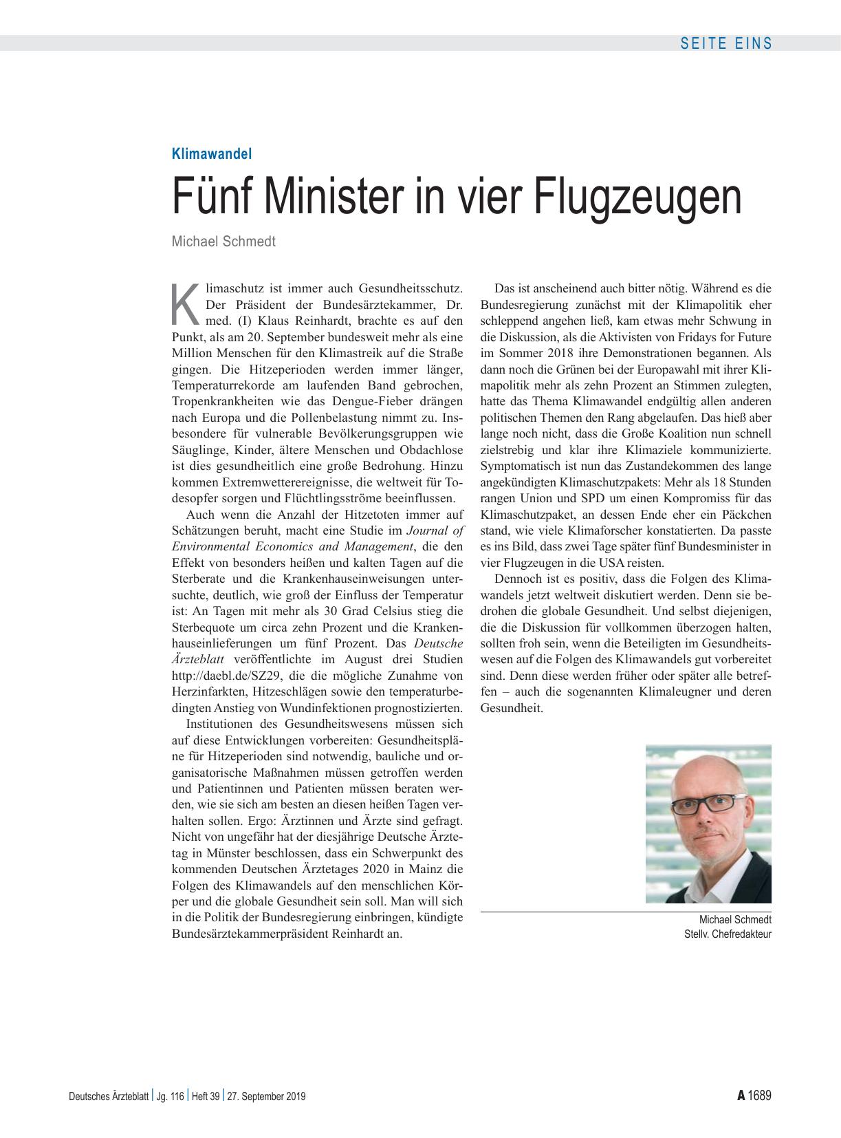 Vorschauseite 1: Klimawandel: Fünf Minister in vier Flugzeugen