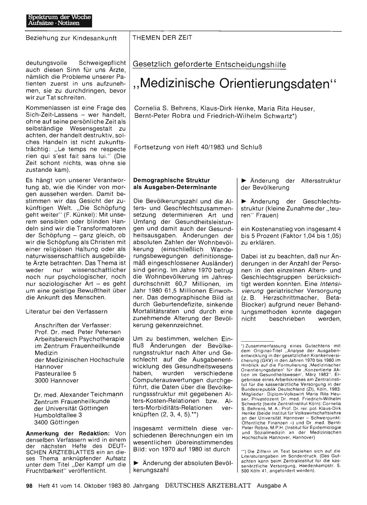 Vorschauseite 1: Gesetzlich geforderte Entscheidungshilfe: ,, Medizinische Orientierungsdaten'' - Fortsetzung von Heft 40/ 1983 und Schluß