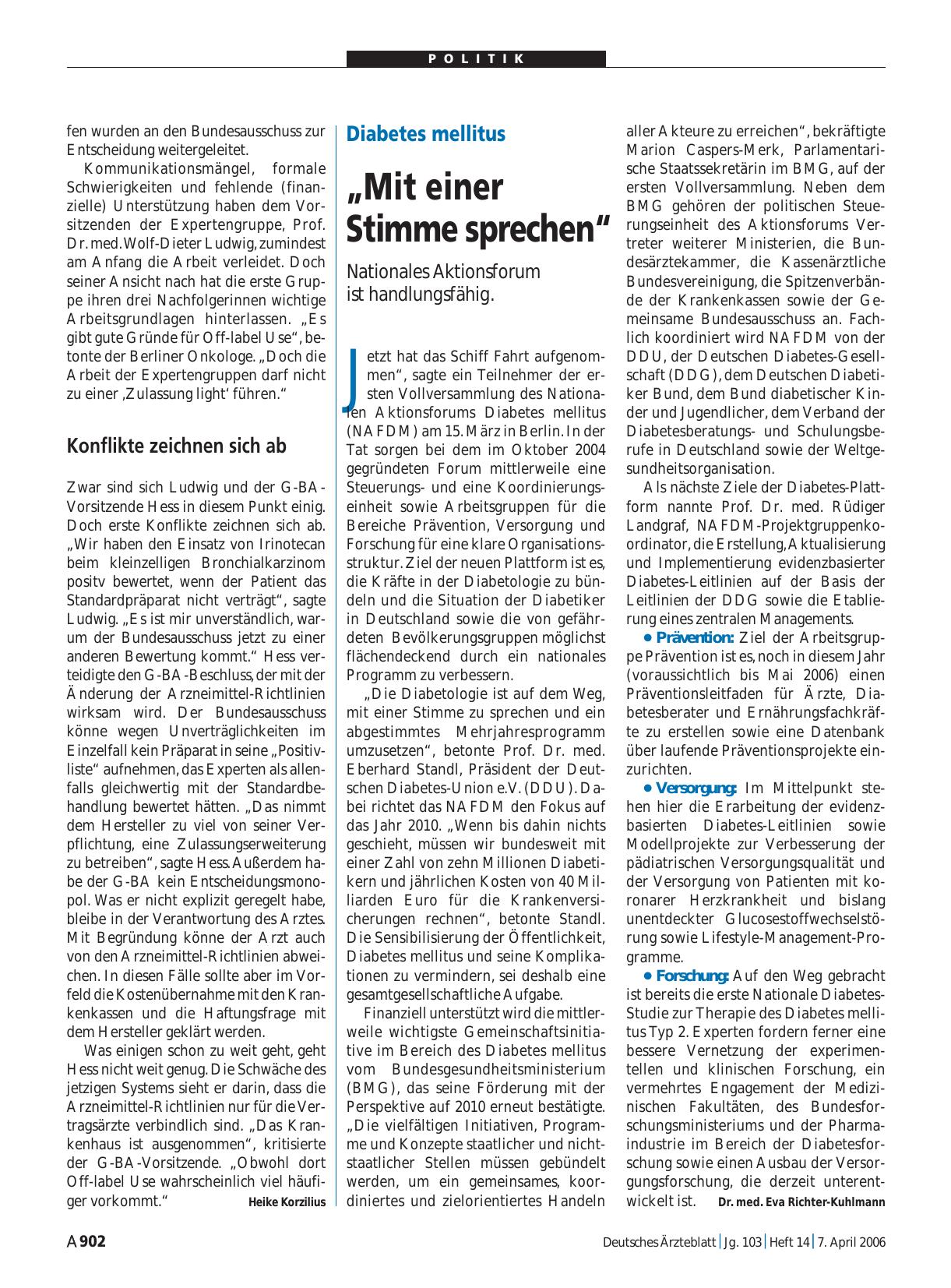 Vorschauseite 1: Diabetes mellitus: „Mit einer Stimme sprechen“