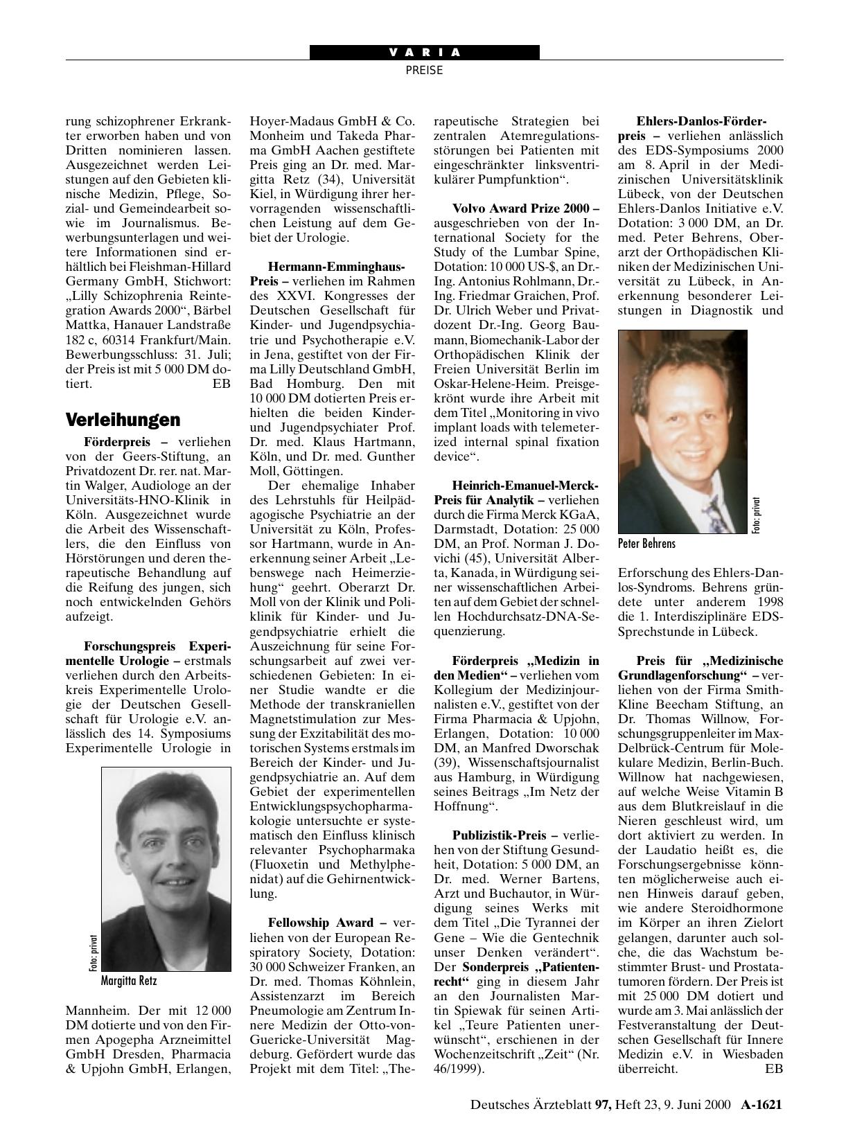 Vorschauseite 1: Verleihungen