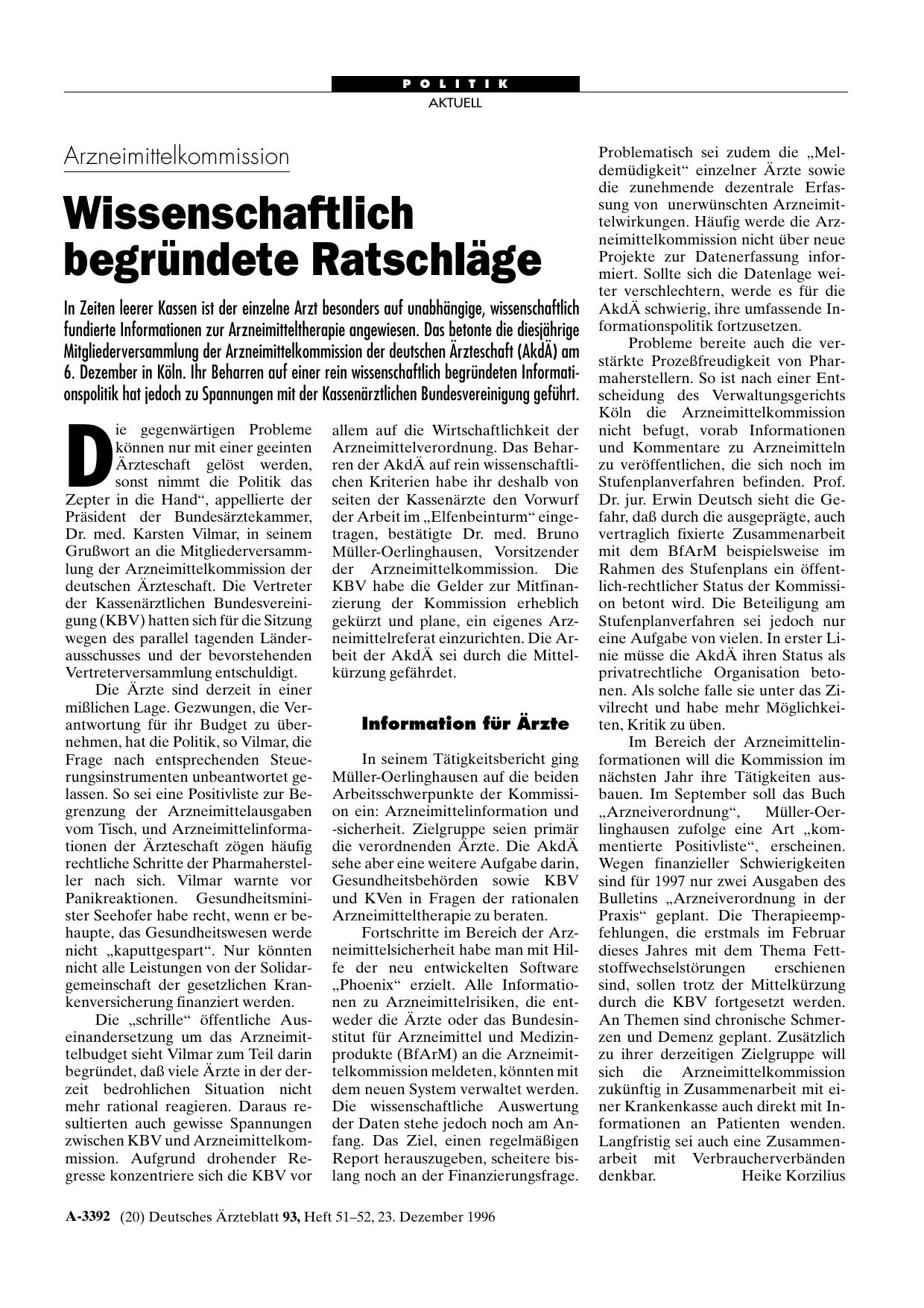 Vorschauseite 1: Arzneimittelkommission: Wissenschaftlich begründete Ratschläge
