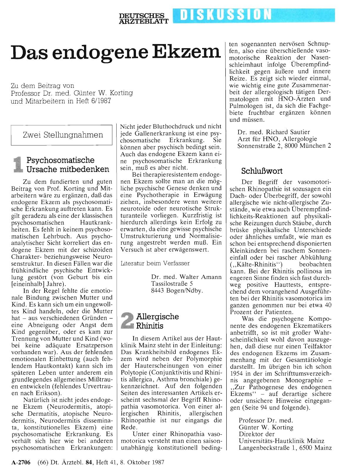 Vorschauseite 1: Das endogene Ekzem: Schlußwort
