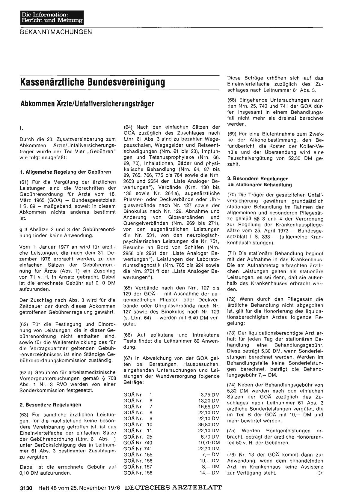 Vorschauseite 1: Kassenärztliche Bundesvereinigung: Abkommen Ärzte/Unfallversicherungsträger