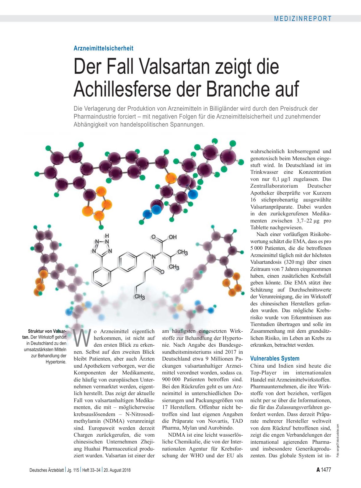 Vorschauseite 1: Arzneimittelsicherheit: Der Fall Valsartan zeigt die Achillesferse der Branche auf