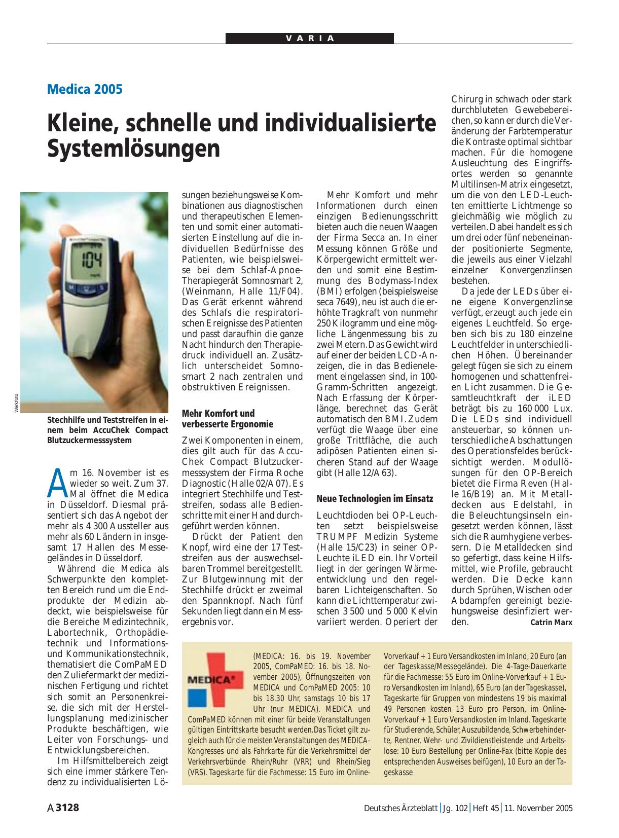 Vorschauseite 1: Medica 2005: Kleine, schnelle und individualisierte Systemlösungen