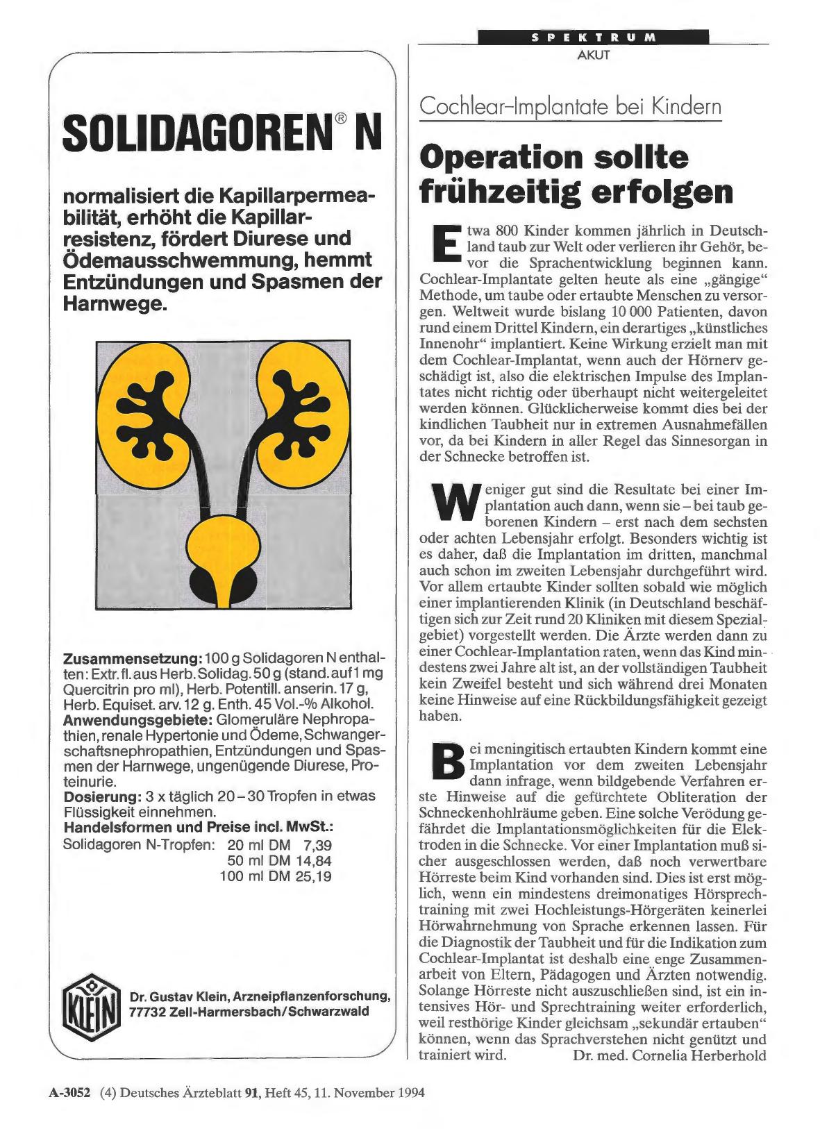Vorschauseite 1: Cochlear-Implantate bei Kindern: Operation sollte frühzeitig erfolgen