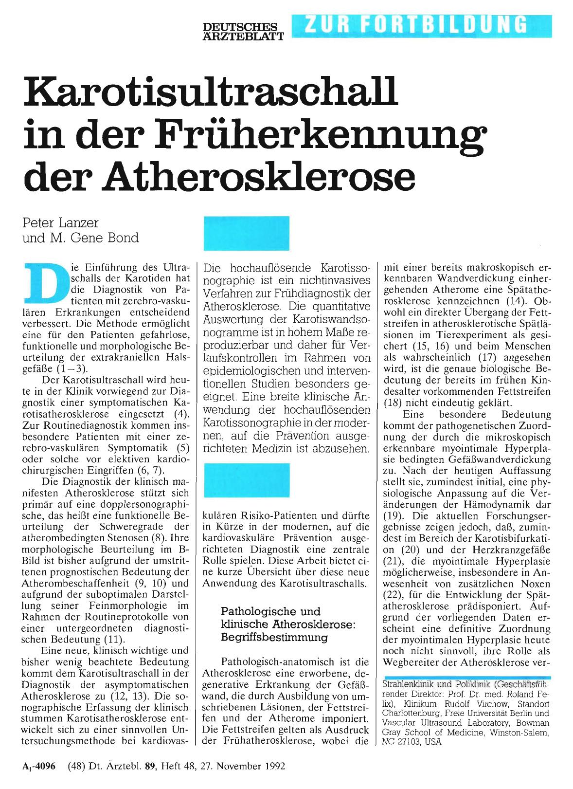 Vorschauseite 1: Karotisultraschall in der Früherkennung der Atherosklerose