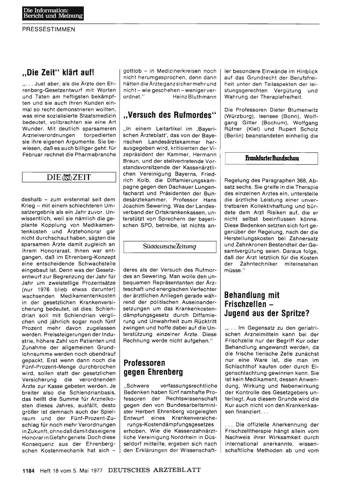 Vorschauseite 1: Behandlung mit Frischzellen — Jugend aus der Spritze?
