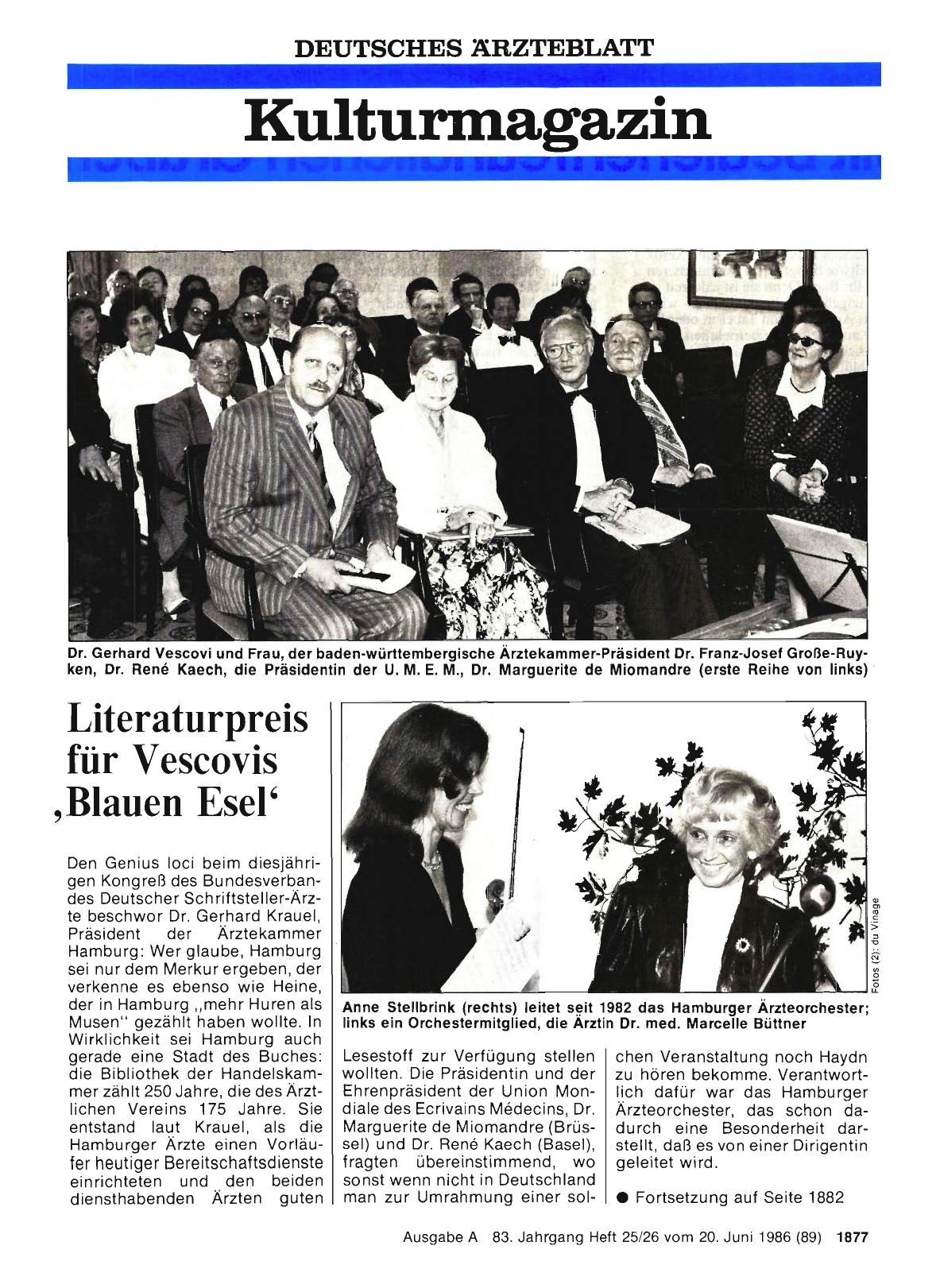 Vorschauseite 1: Literaturpreis für Vescovis, Blauen Esel'