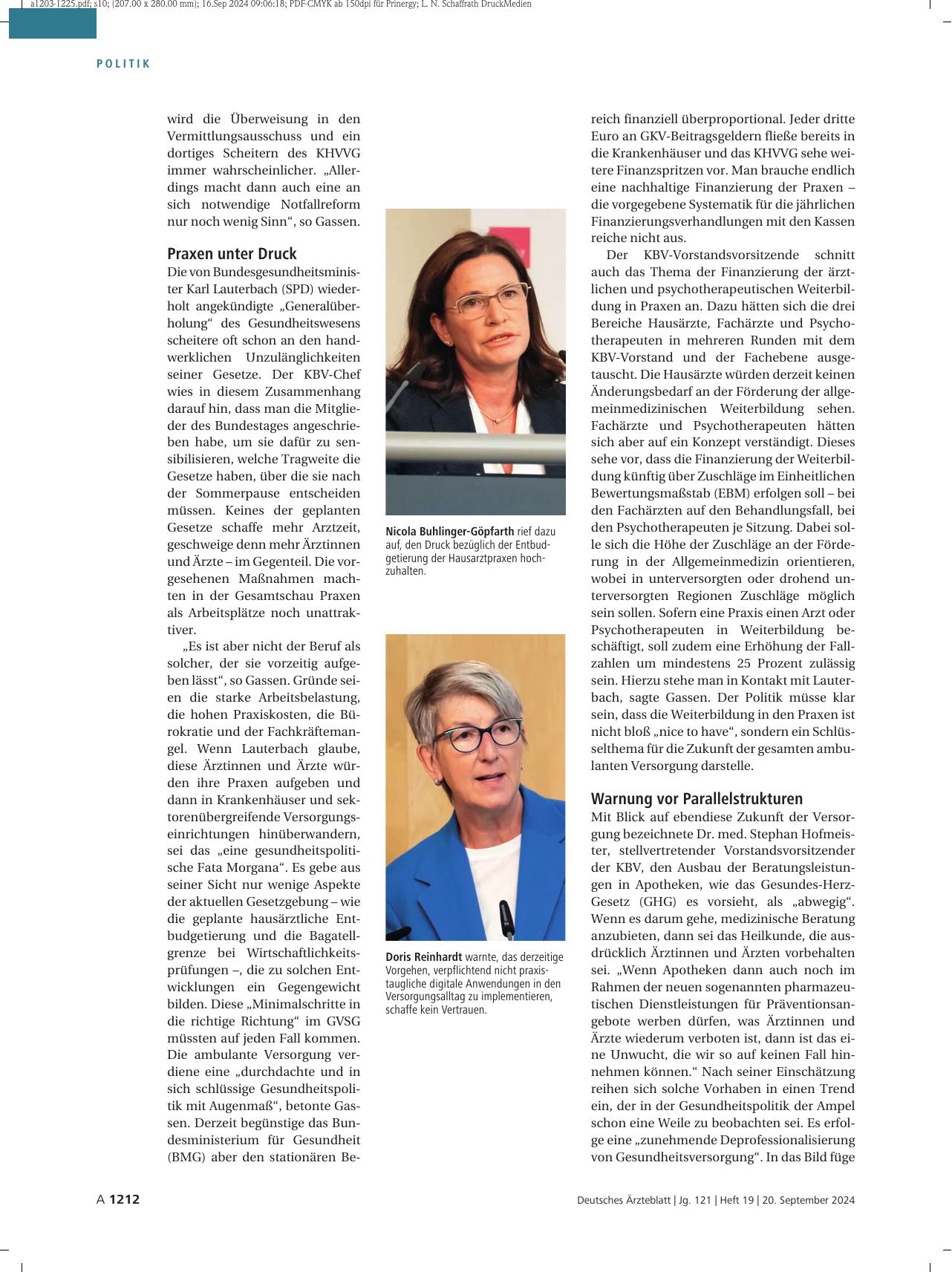 Vorschauseite 2: KBV-Vertreterversammlung: Ambulante Versorgung muss in den Fokus der Politik