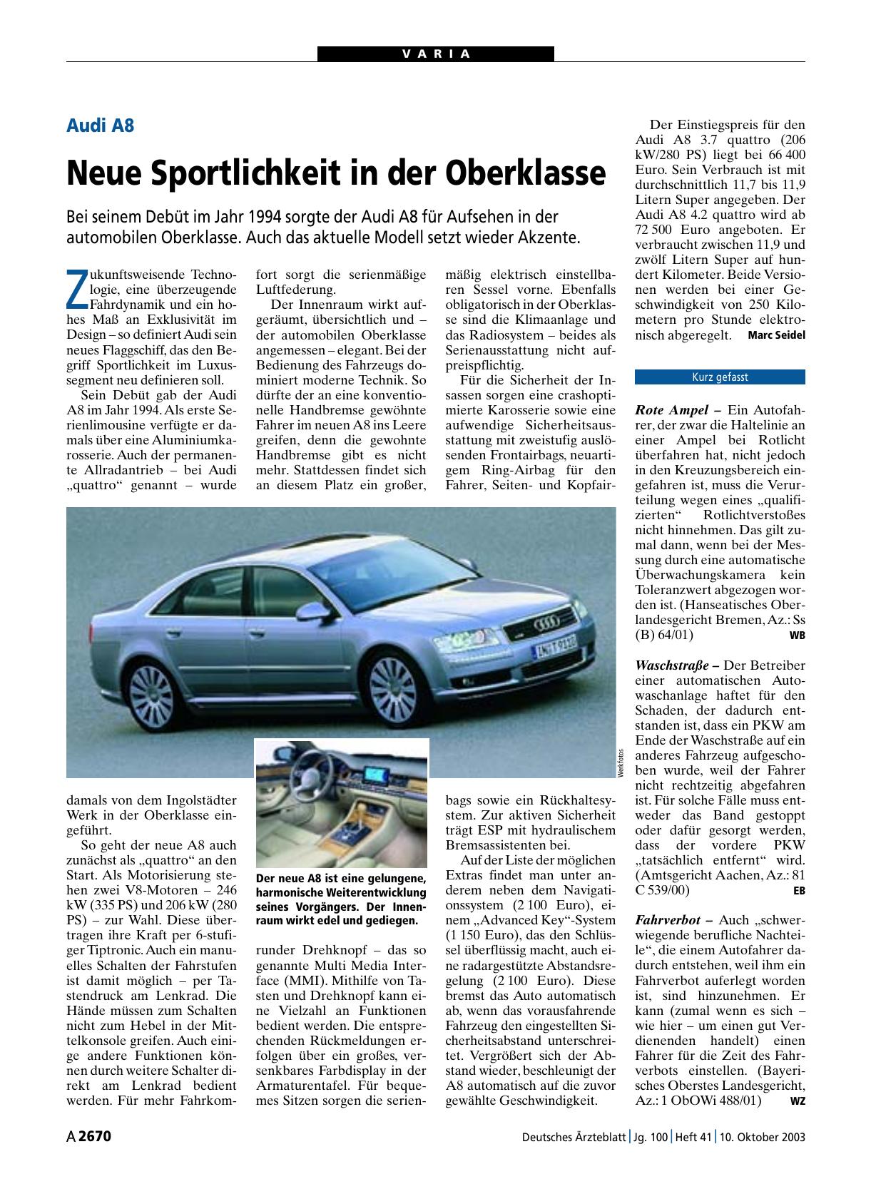 Vorschauseite 1: Audi A8: Neue Sportlichkeit in der Oberklasse