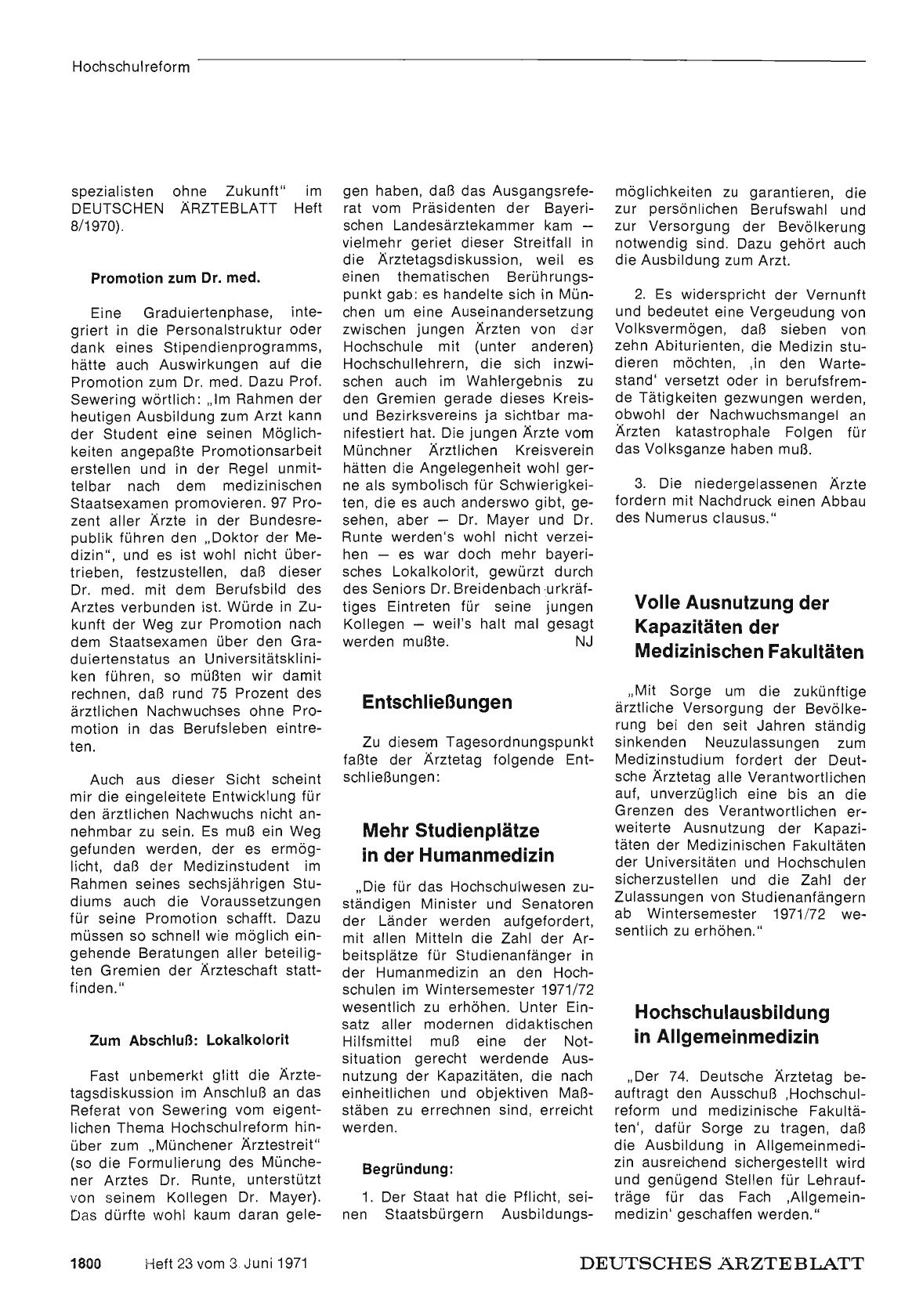 Vorschauseite 1: Entschließungen und Beschlüsse: Volle Ausnutzung der Kapazitäten der Medizinischen Fakultäten