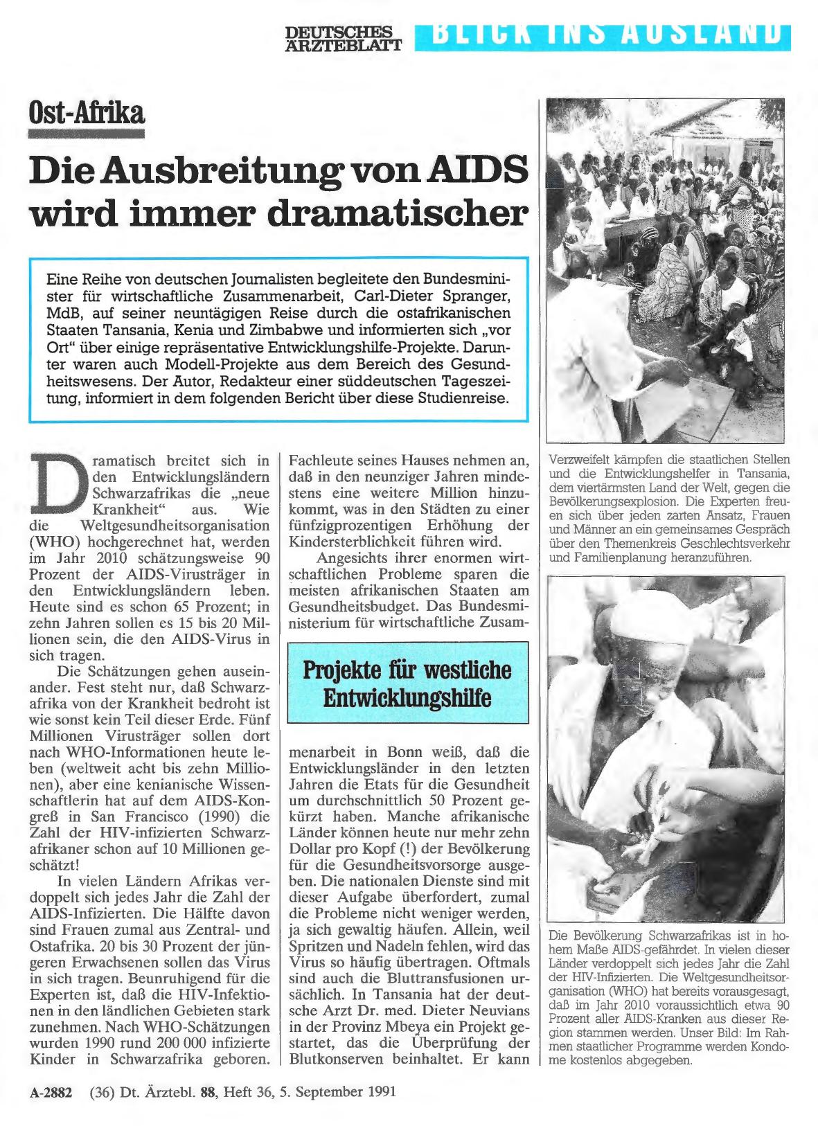 Vorschauseite 1: Ost-Afrika: Die Ausbreitung von AIDS wird immer dramatischer