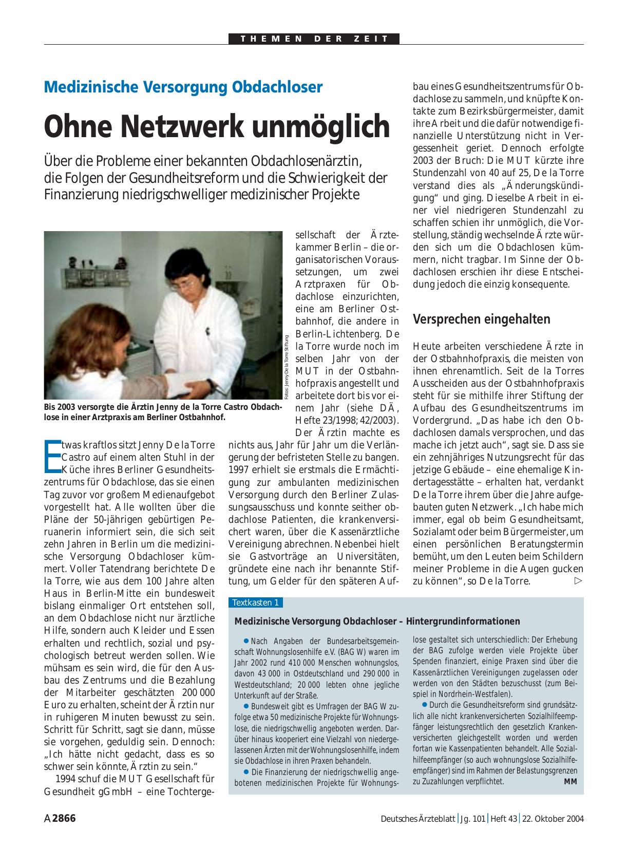 Vorschauseite 1: Medizinische Versorgung Obdachloser: Ohne Netzwerk unmöglich