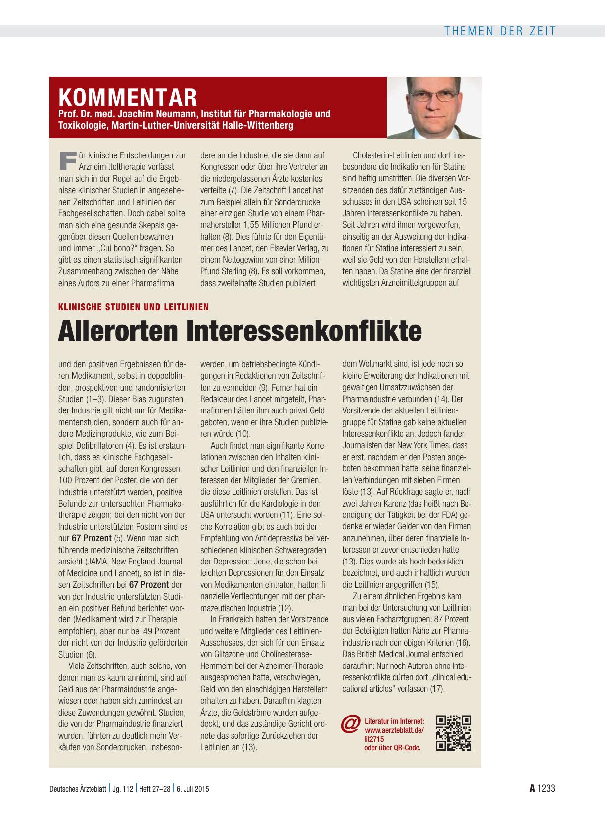 Vorschauseite 1: Klinische Studien und Leitlinien: Allerorten Interessenkonflikte
