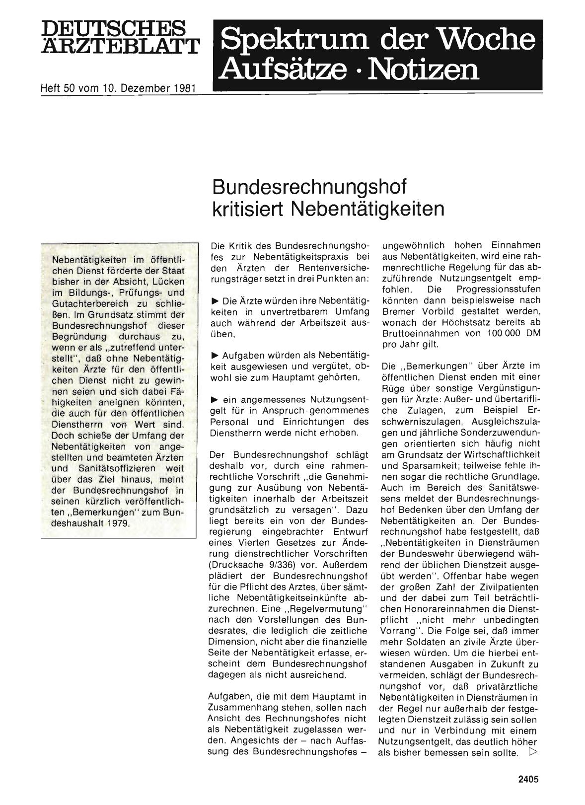Vorschauseite 1: Bundesrechnungshof kritisiert Nebentätigkeiten