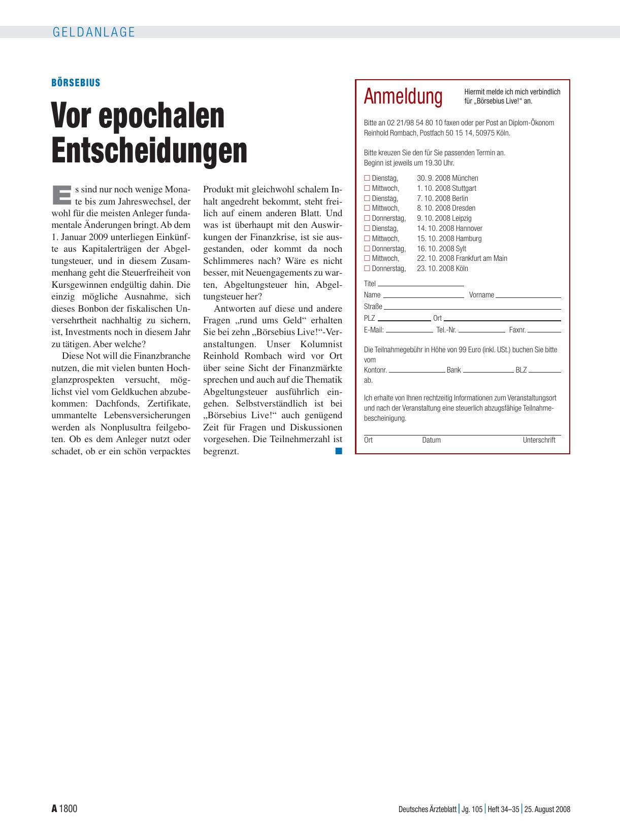 Vorschauseite 1: Börsebius: Vor epochalen Entscheidungen