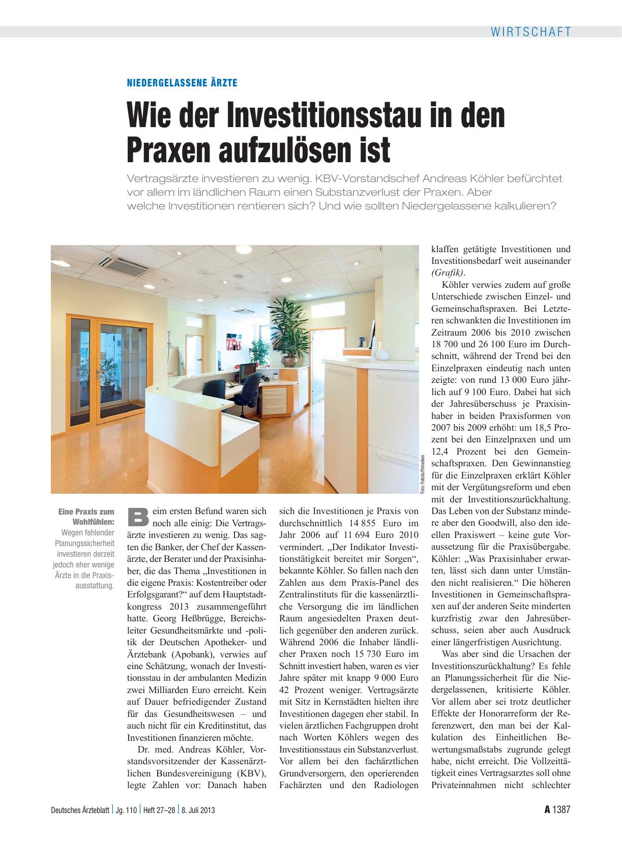 Vorschauseite 1: Niedergelassene Ärzte: Wie der Investitionsstau in den Praxen aufzulösen ist