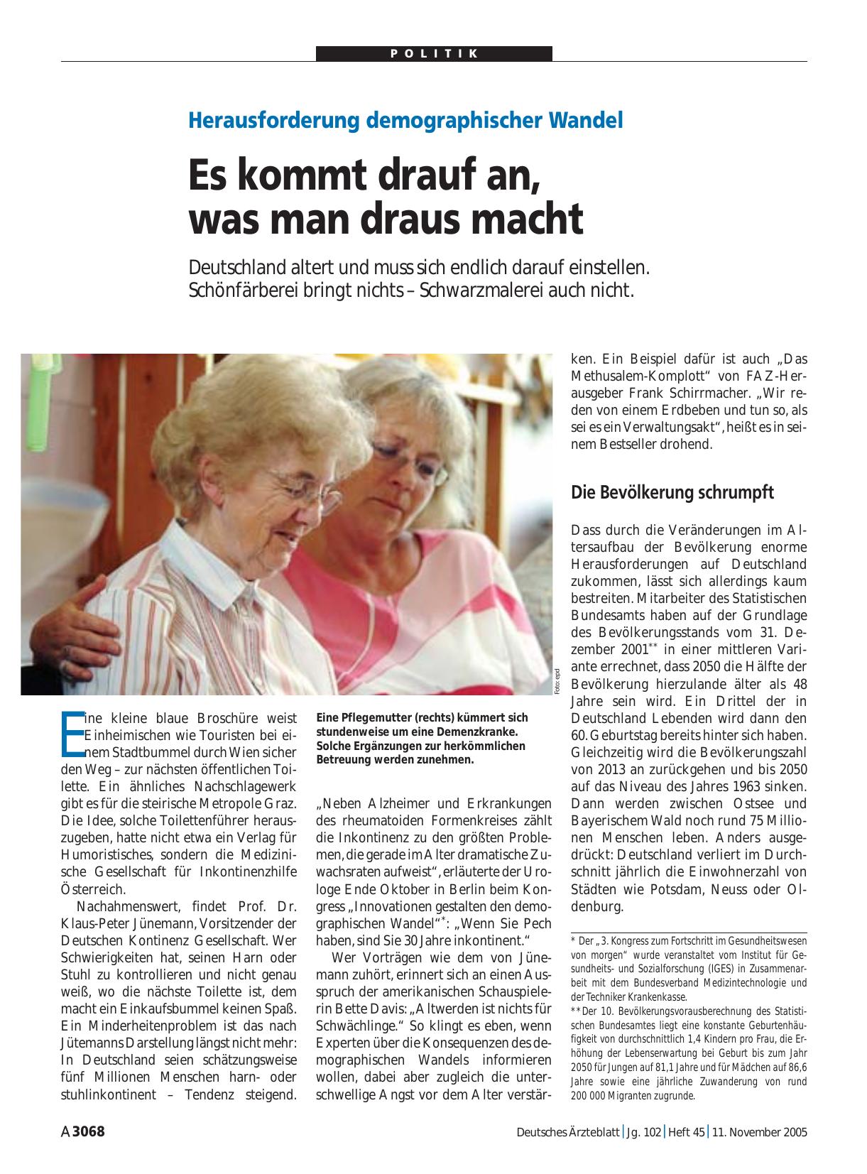 Vorschauseite 1: Herausforderung demographischer Wandel: Es kommt drauf an, was man draus macht